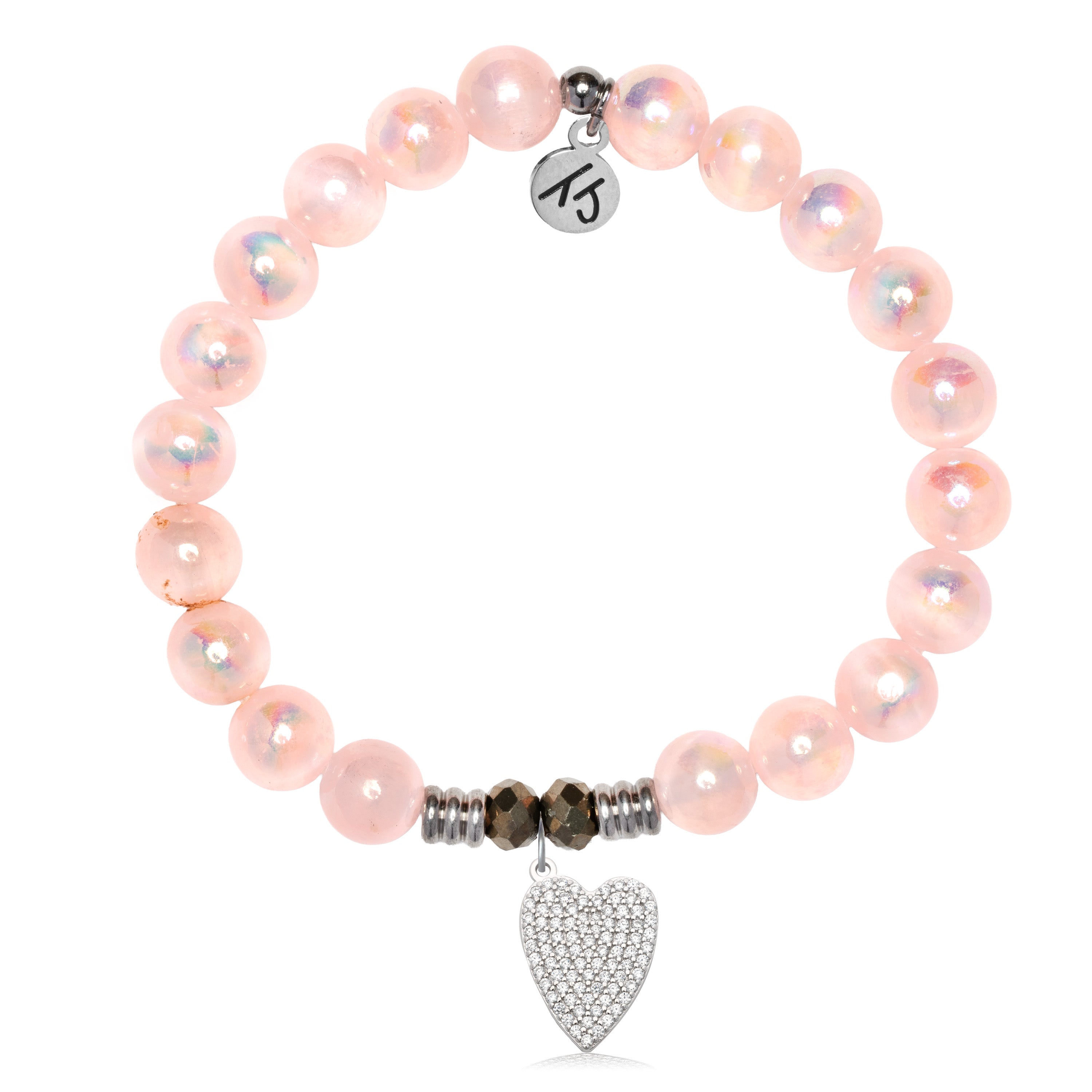 Pink Selenite Gemstone Bracelet with You are Loved Sterling Silver Charm