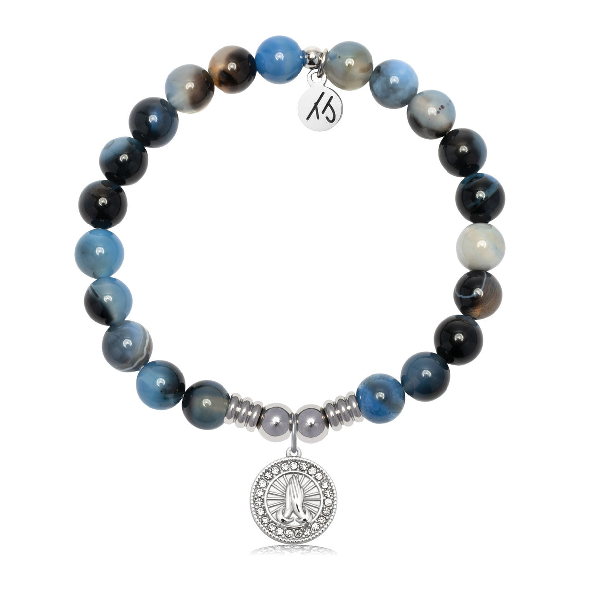 Prayers Charm with Black and Blue Agate Gemstone Bracelet