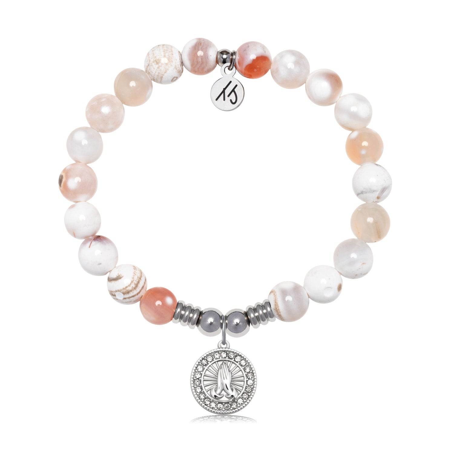 Prayers Charm with White Natural Agate Gemstone Bracelet