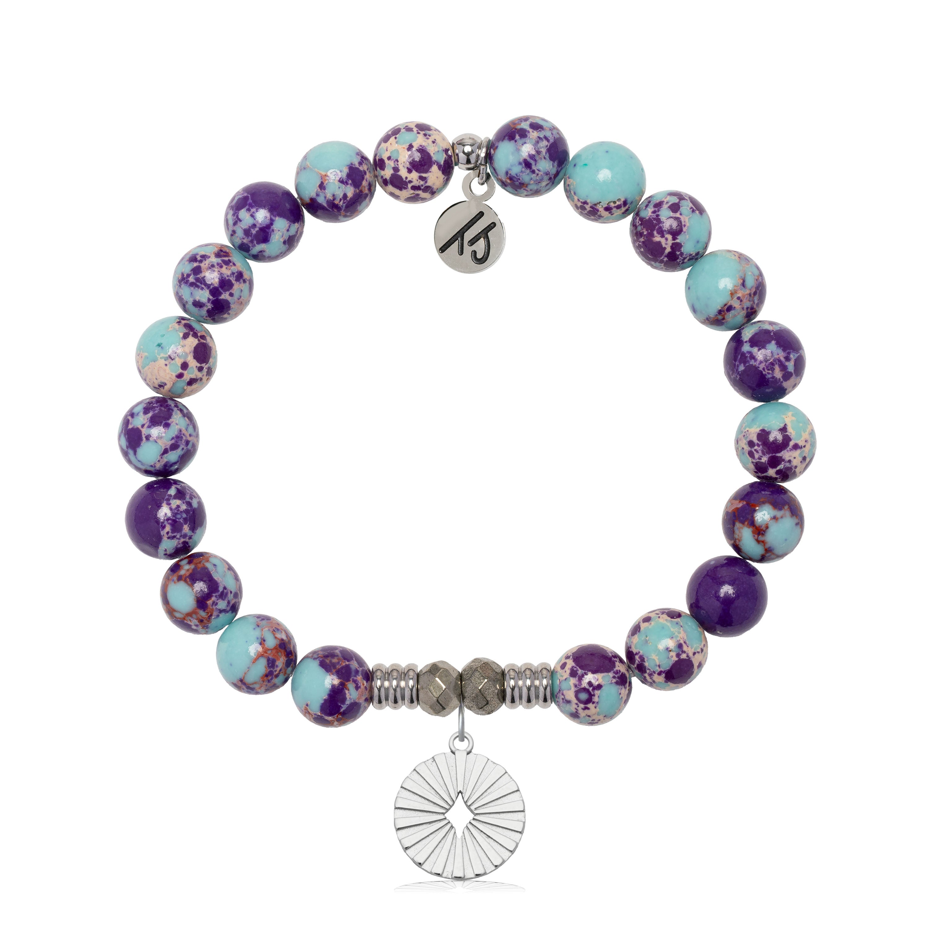 Prayers Collection: Purple Blue Jasper Gemstone Bracelet with Prayers of Strength Sterling Silver Charm
