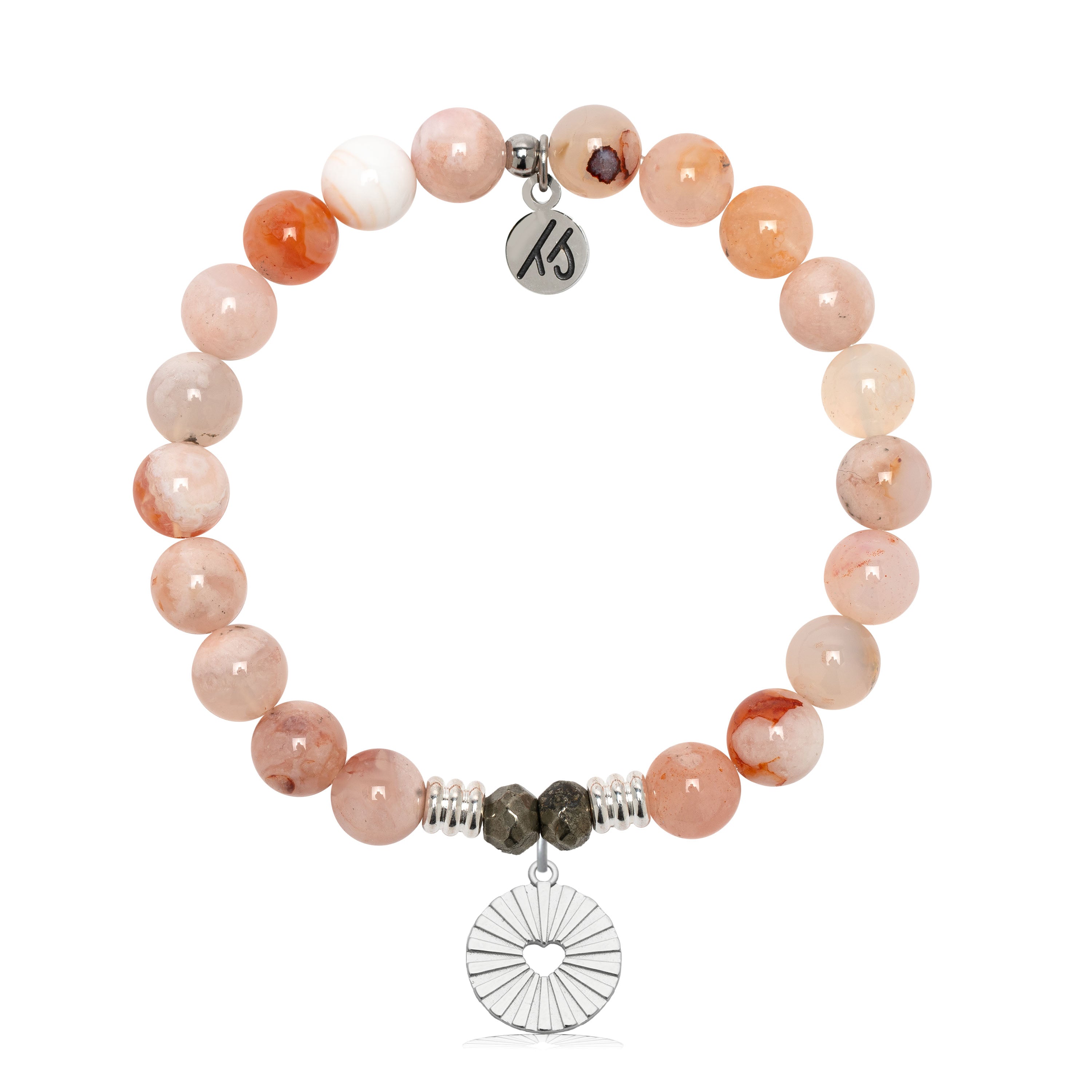 Prayers Collection: Sakura Agate Gemstone Bracelet with Prayers of Love Sterling Silver Charm