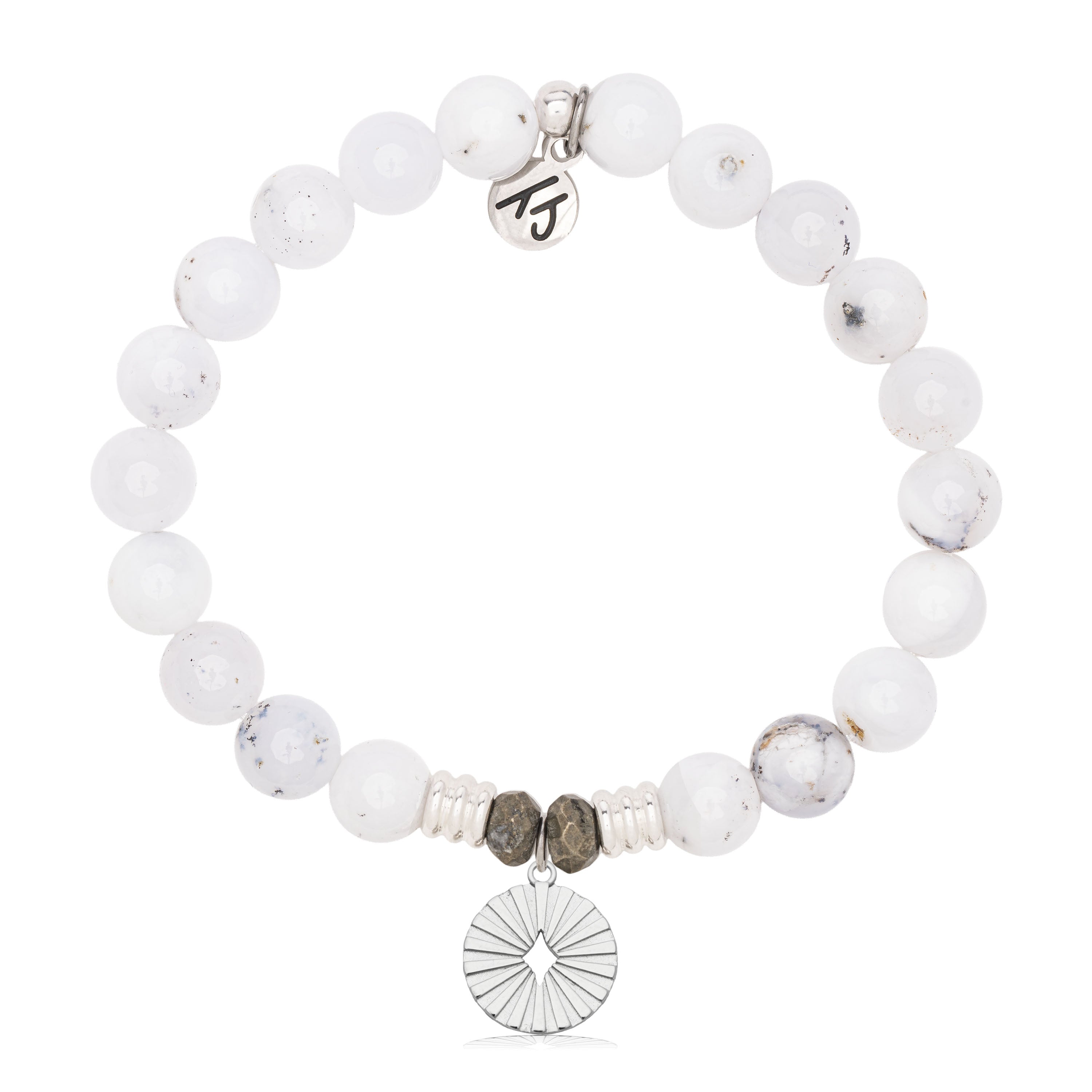 Prayers Collection: White Chalcedony Gemstone Bracelet with Prayers of Strength Sterling Silver Charm