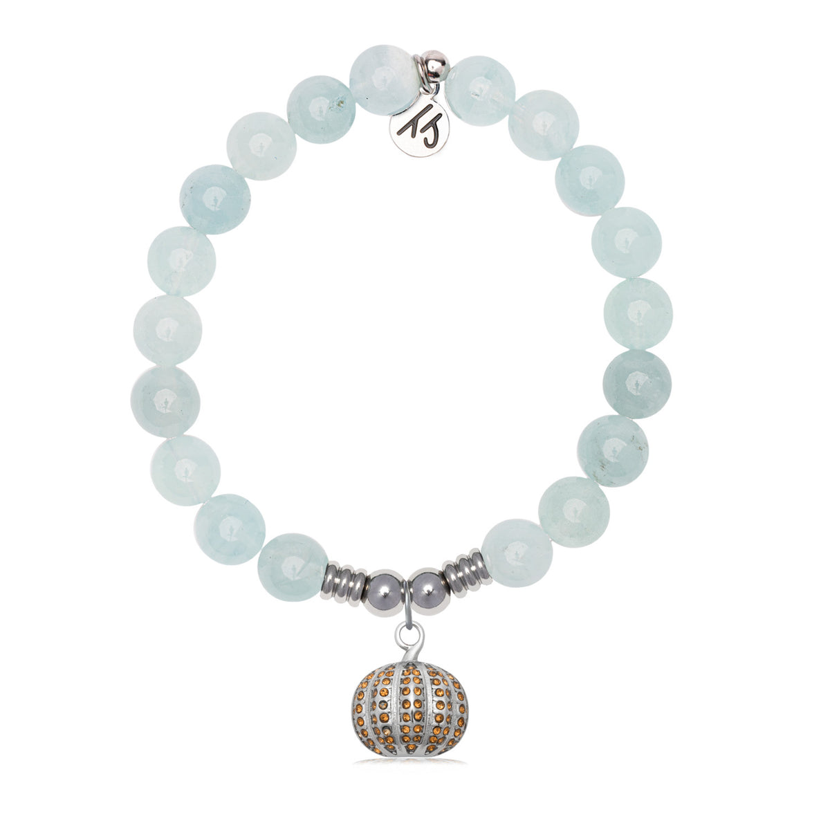 Pumpkin Charm with Blue Aquamarine Jade Gemstone Bracelet