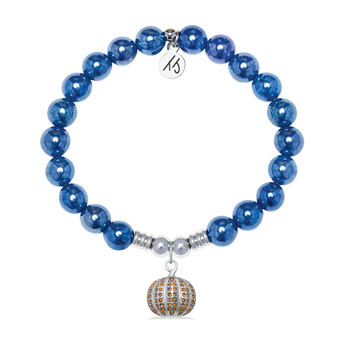 Pumpkin Charm with Navy Agate Gemstone Bracelet