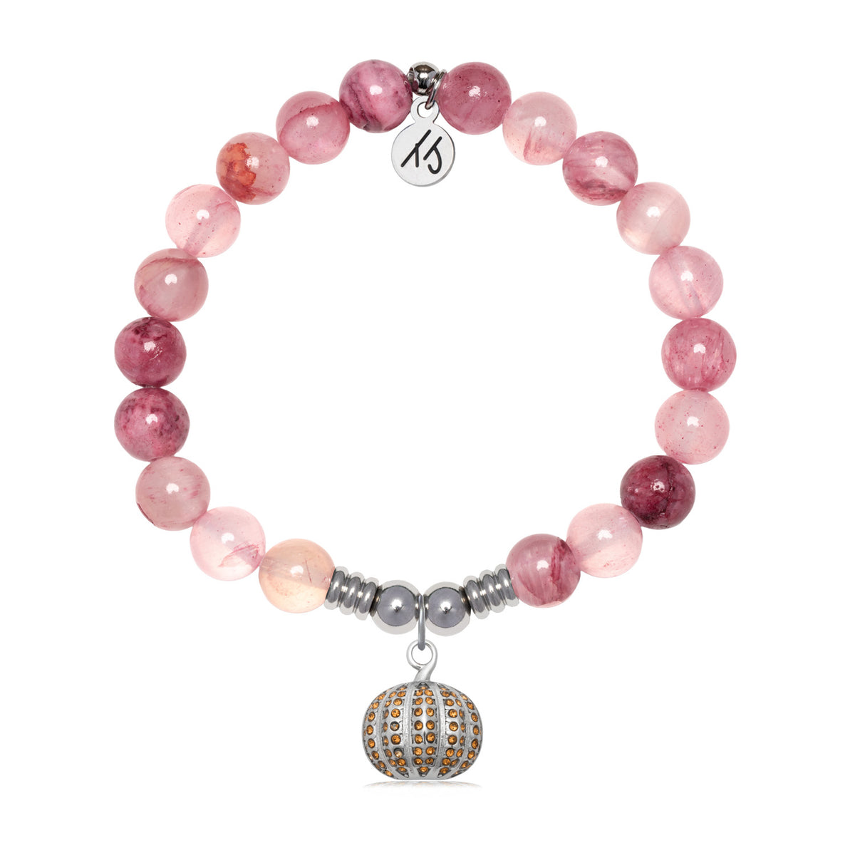 Pumpkin Charm with Pink Chalcedony Gemstone Bracelet
