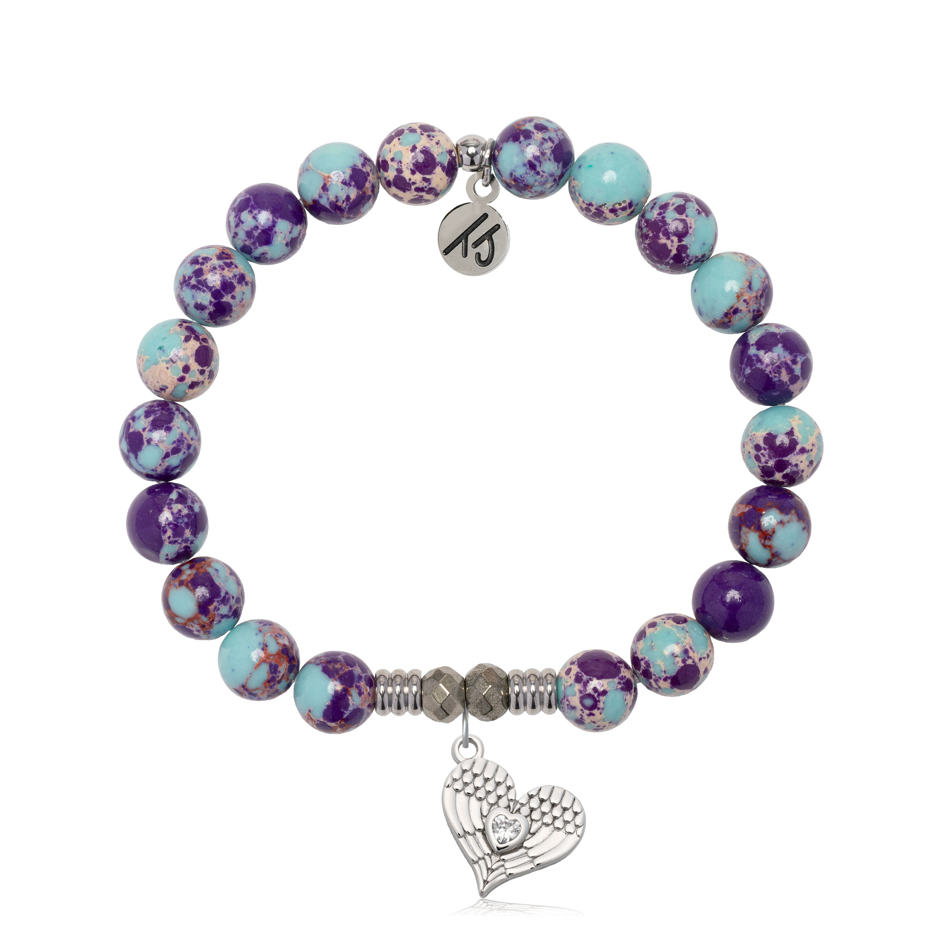 Purple Blue Jasper Gemstone Bracelet with Angel Love Sterling Silver Charm