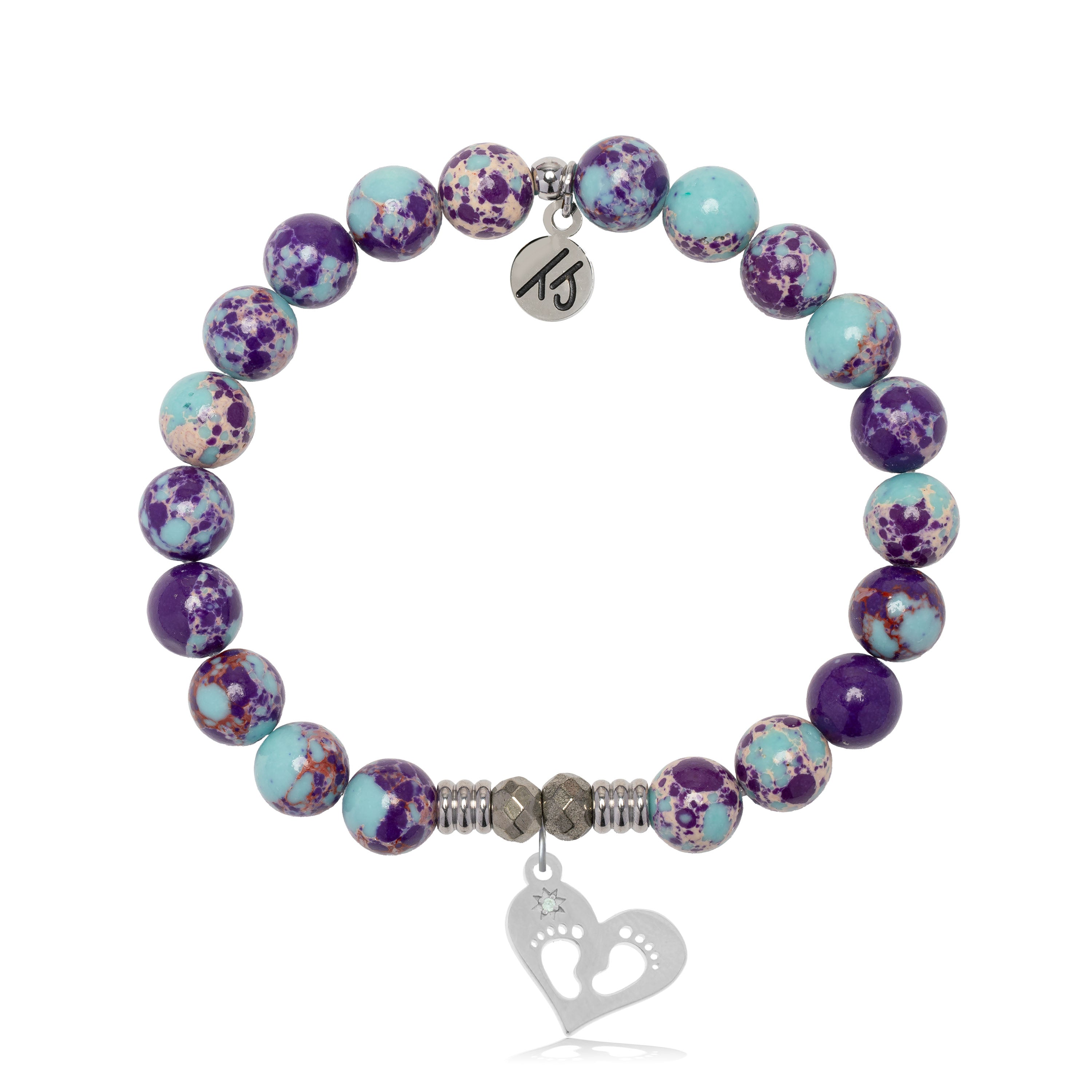 Purple Blue Jasper Gemstone Bracelet with Baby Feet Sterling Silver Charm