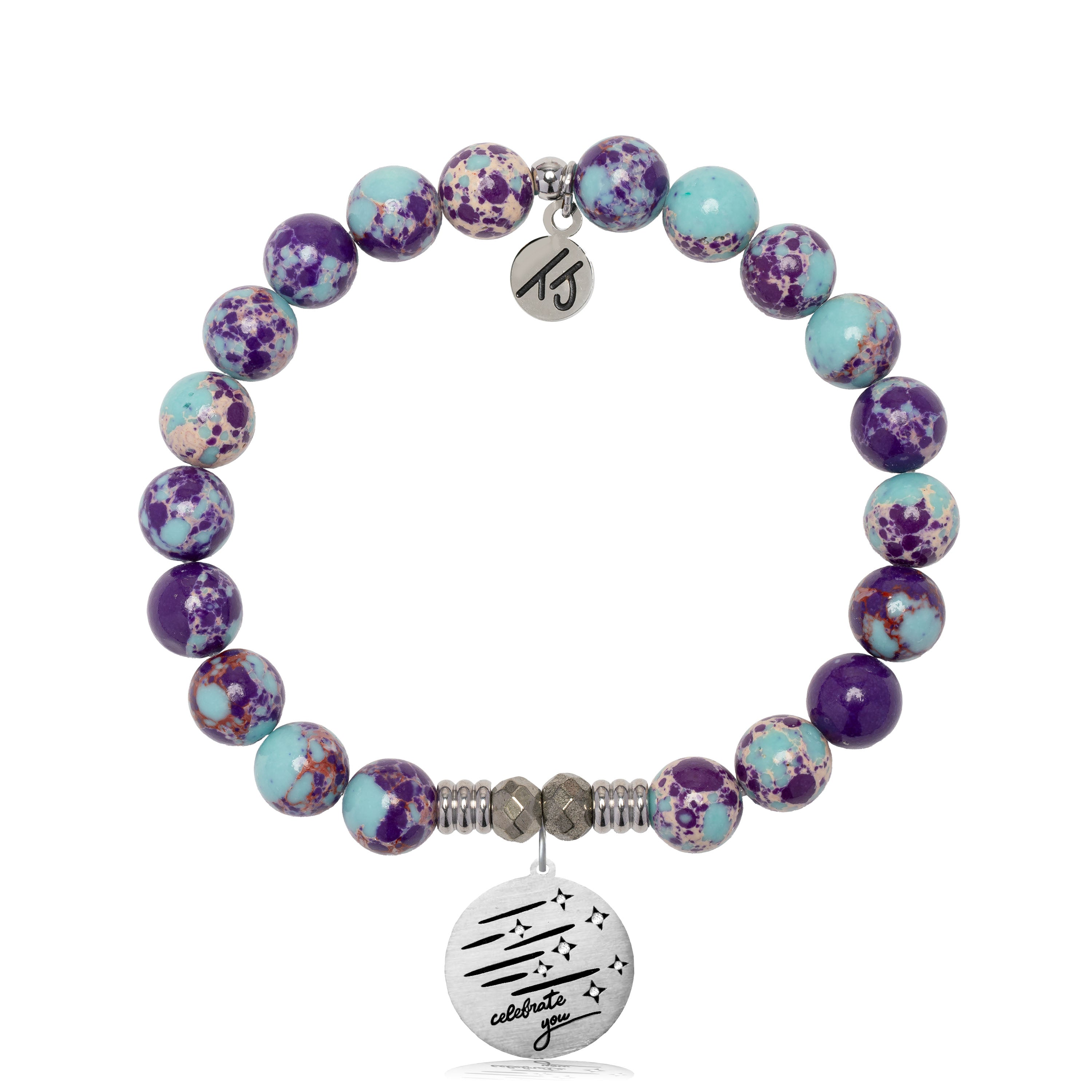 Purple Blue Jasper Gemstone Bracelet with Birthday Wishes Sterling Silver Charm