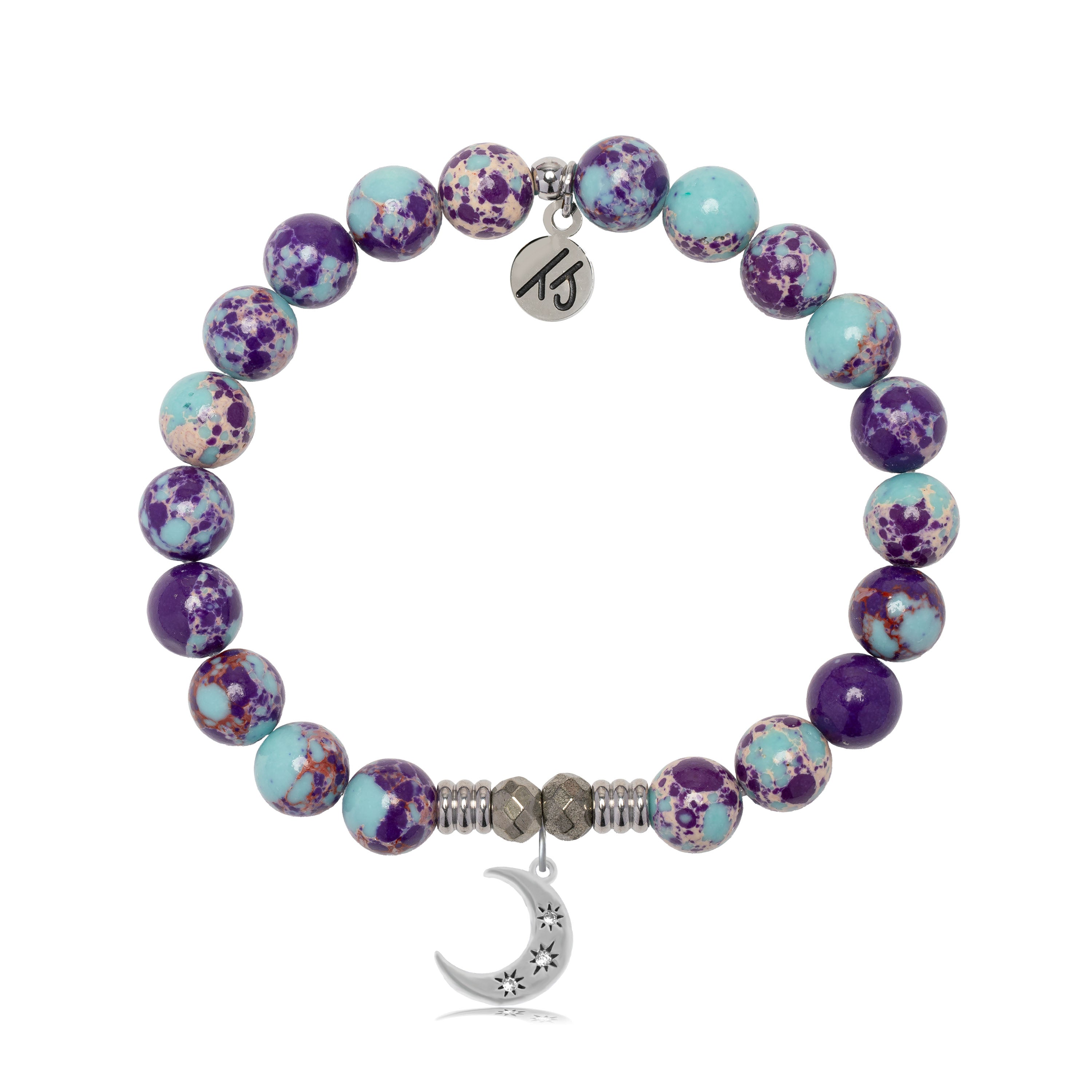 Purple Blue Jasper Gemstone Bracelet with Friendship Stars Sterling Silver Charm