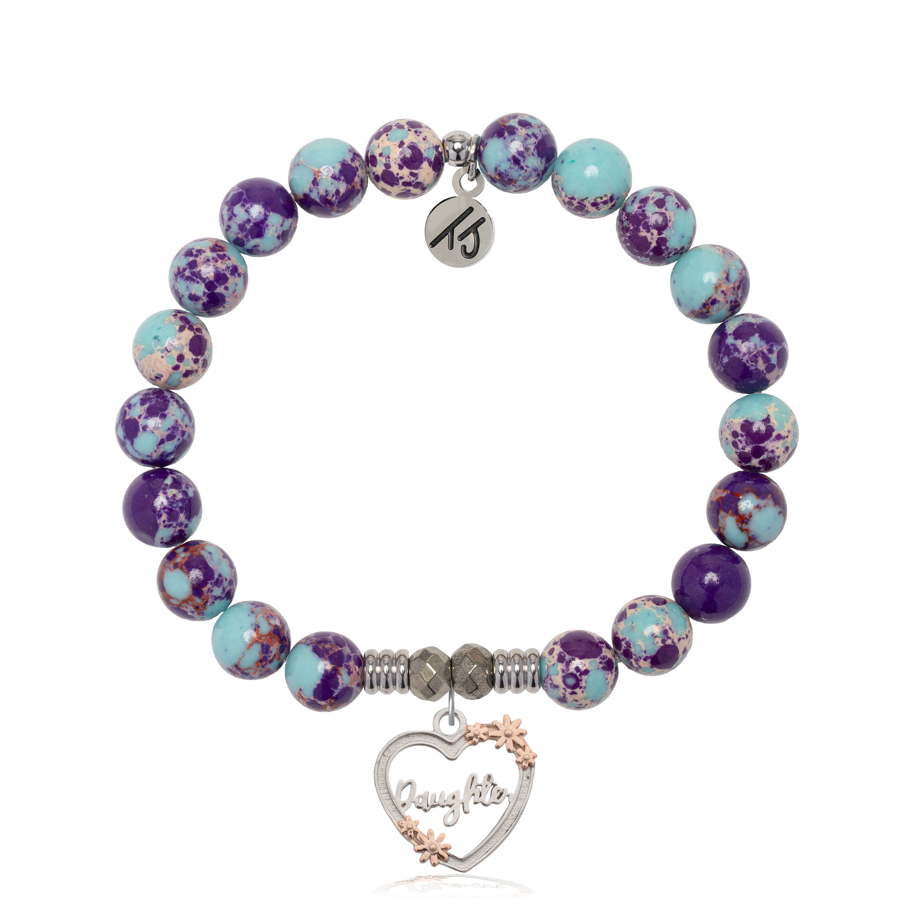 Purple Blue Jasper Gemstone Bracelet with Heart Daughter Sterling Silver Charm