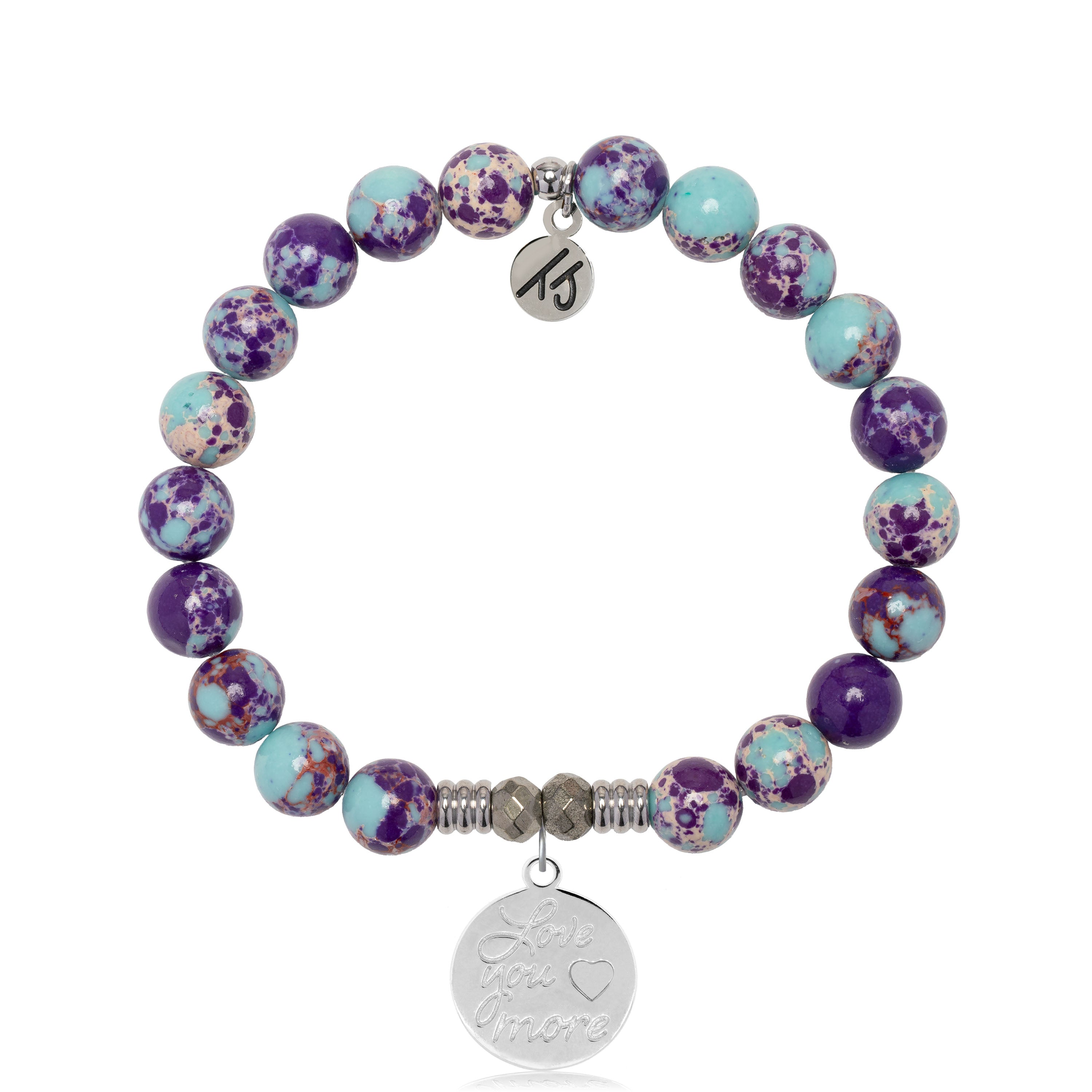Purple Blue Jasper Gemstone Bracelet with Love You More Sterling Silver Charm