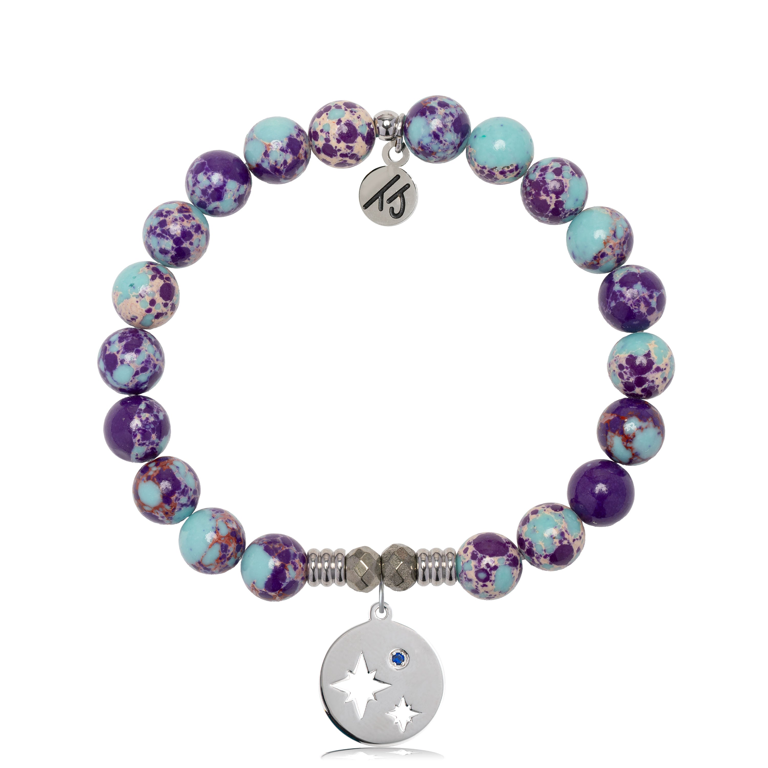 Purple Blue Jasper Gemstone Bracelet with Mother Son Sterling Silver Charm