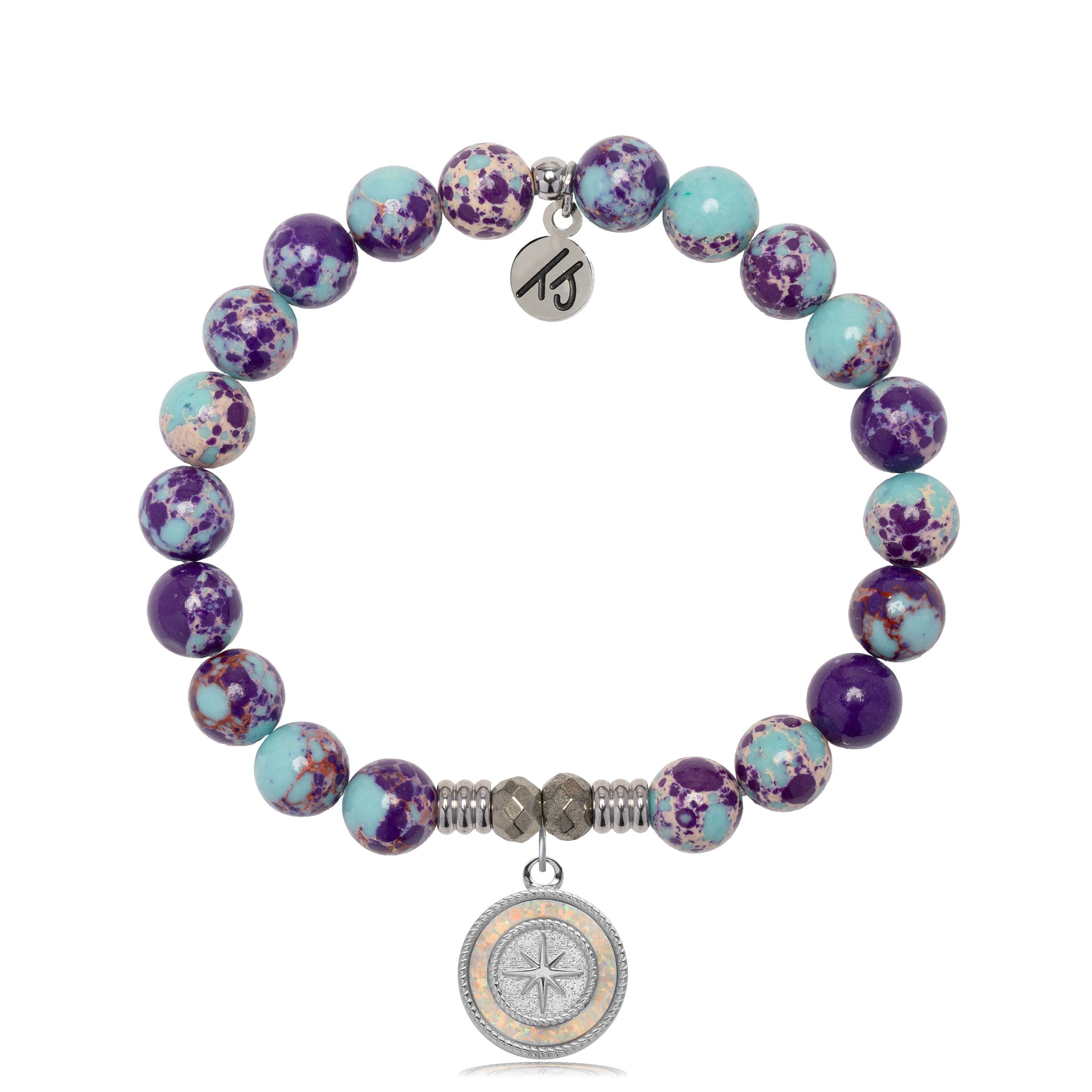 Purple Blue Jasper Gemstone Bracelet with North Star Sterling Silver Charm
