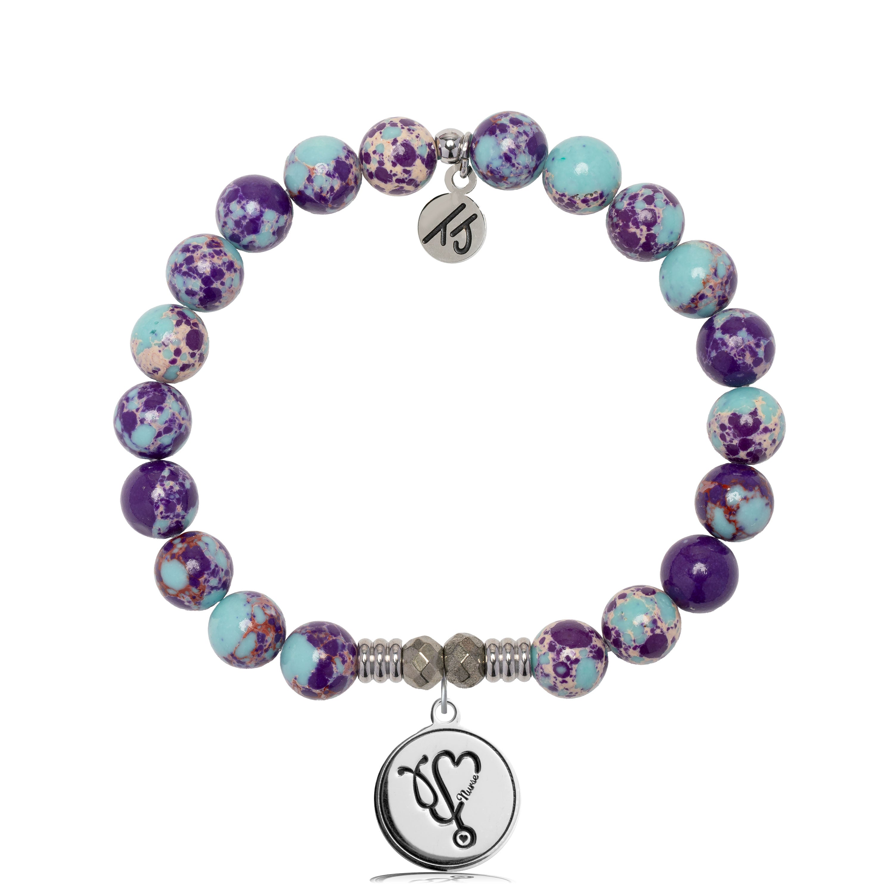Purple Blue Jasper Gemstone Bracelet with Nurse Sterling Silver Charm