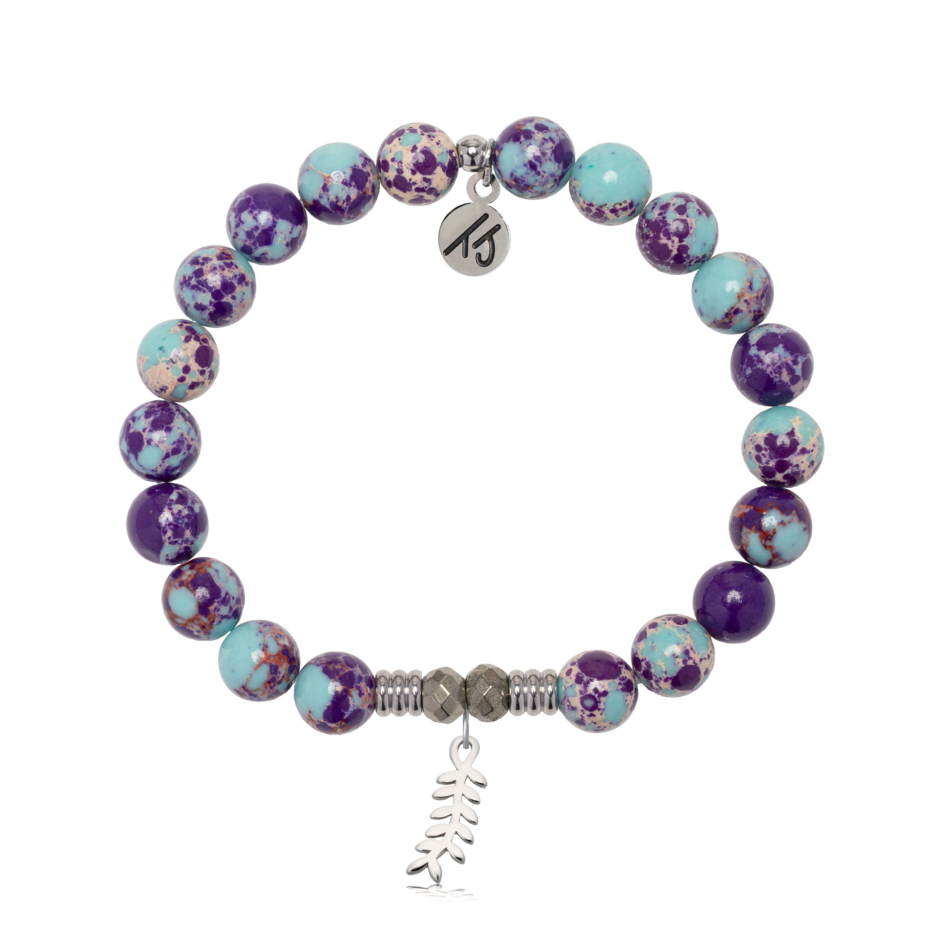Purple Blue Jasper Gemstone Bracelet with Olive Branch Sterling Silver Charm
