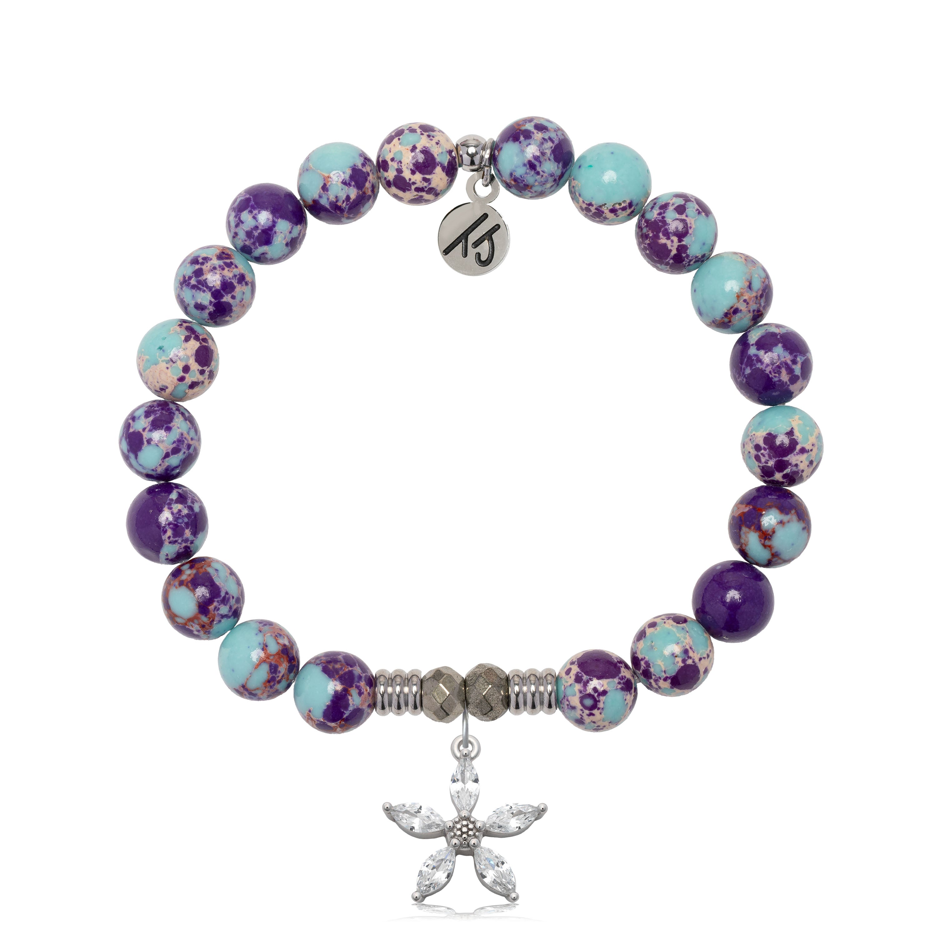 Purple Blue Jasper Gemstone Bracelet with Renewal Sterling Silver Charm