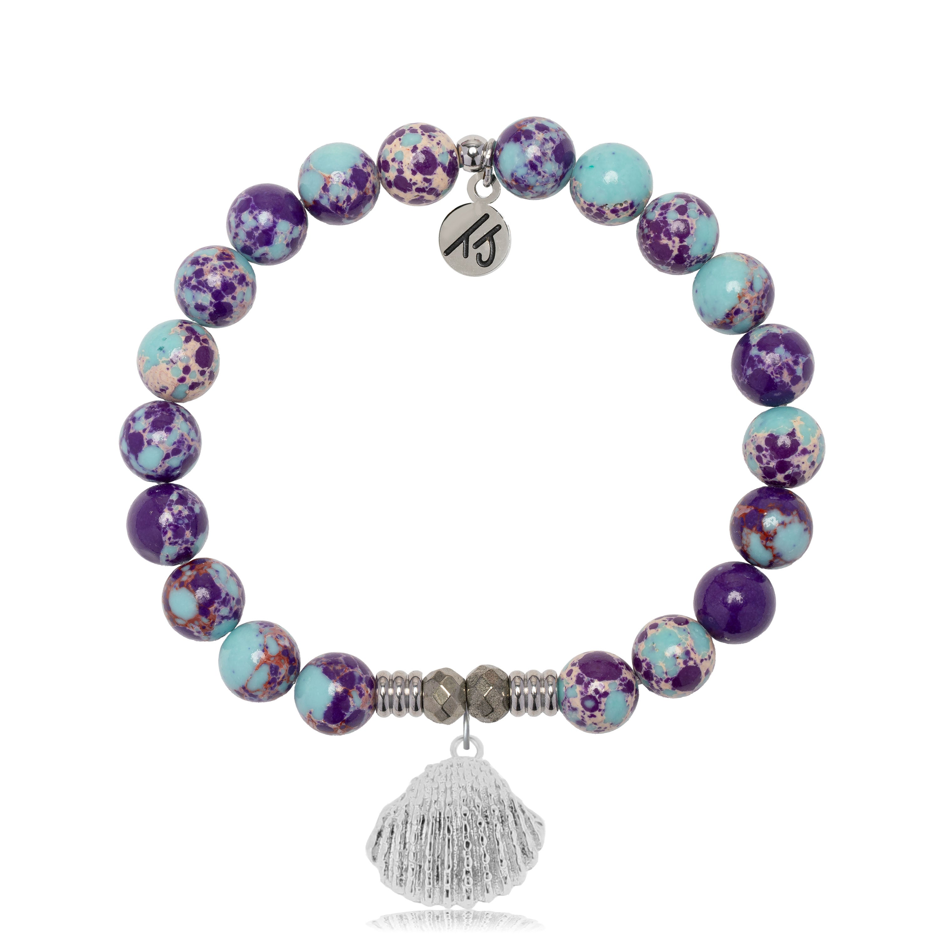 Purple Blue Jasper Gemstone Bracelet with Seashell Sterling Silver Charm