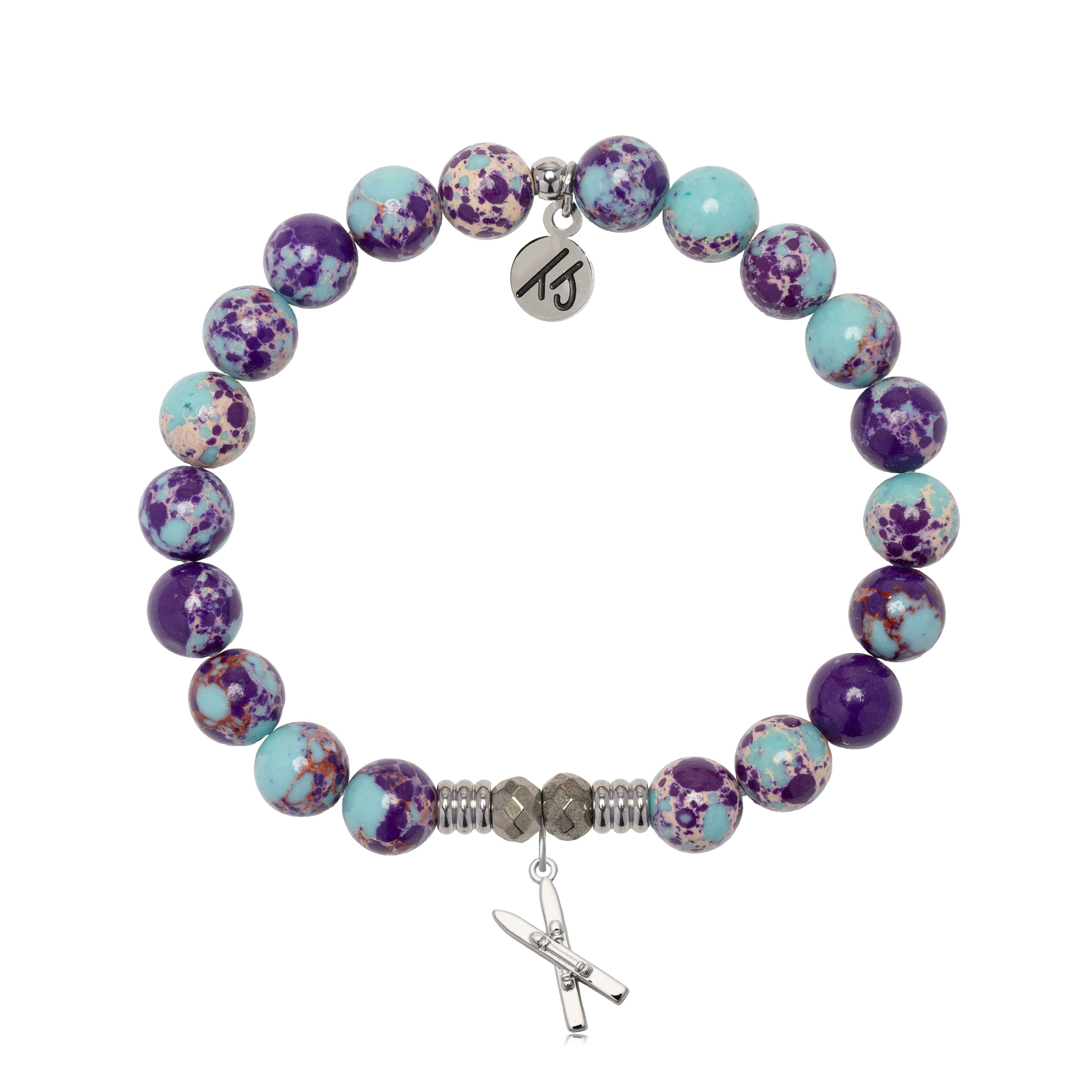 Purple Blue Jasper Gemstone Bracelet with Skis Sterling Silver Charm