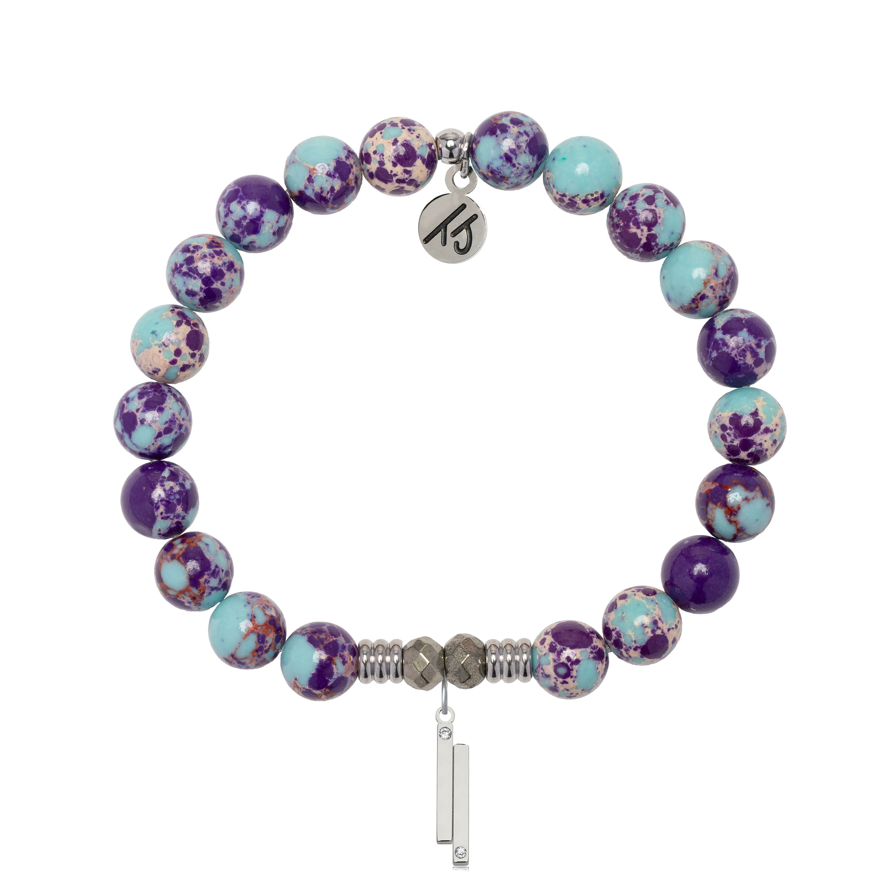 Purple Blue Jasper Gemstone Bracelet with Stand by Me Sterling Silver Charm