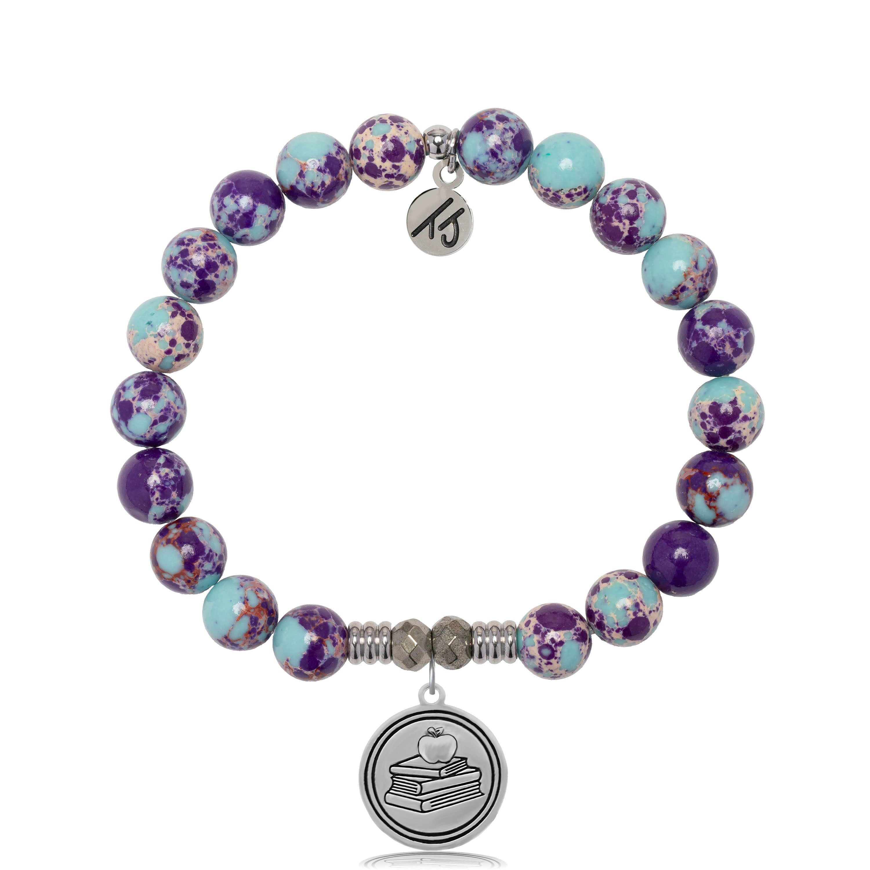 Purple Blue Jasper Gemstone Bracelet with Teacher Sterling Silver Charm