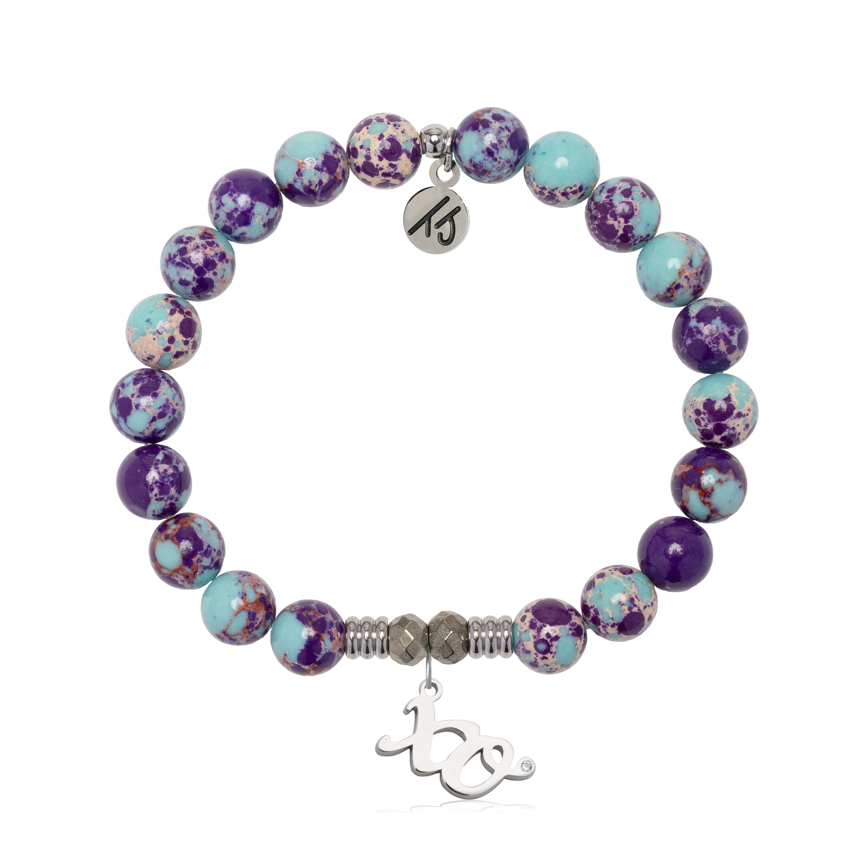 Purple Blue Jasper Gemstone Bracelet with XO Sterling Silver Charm
