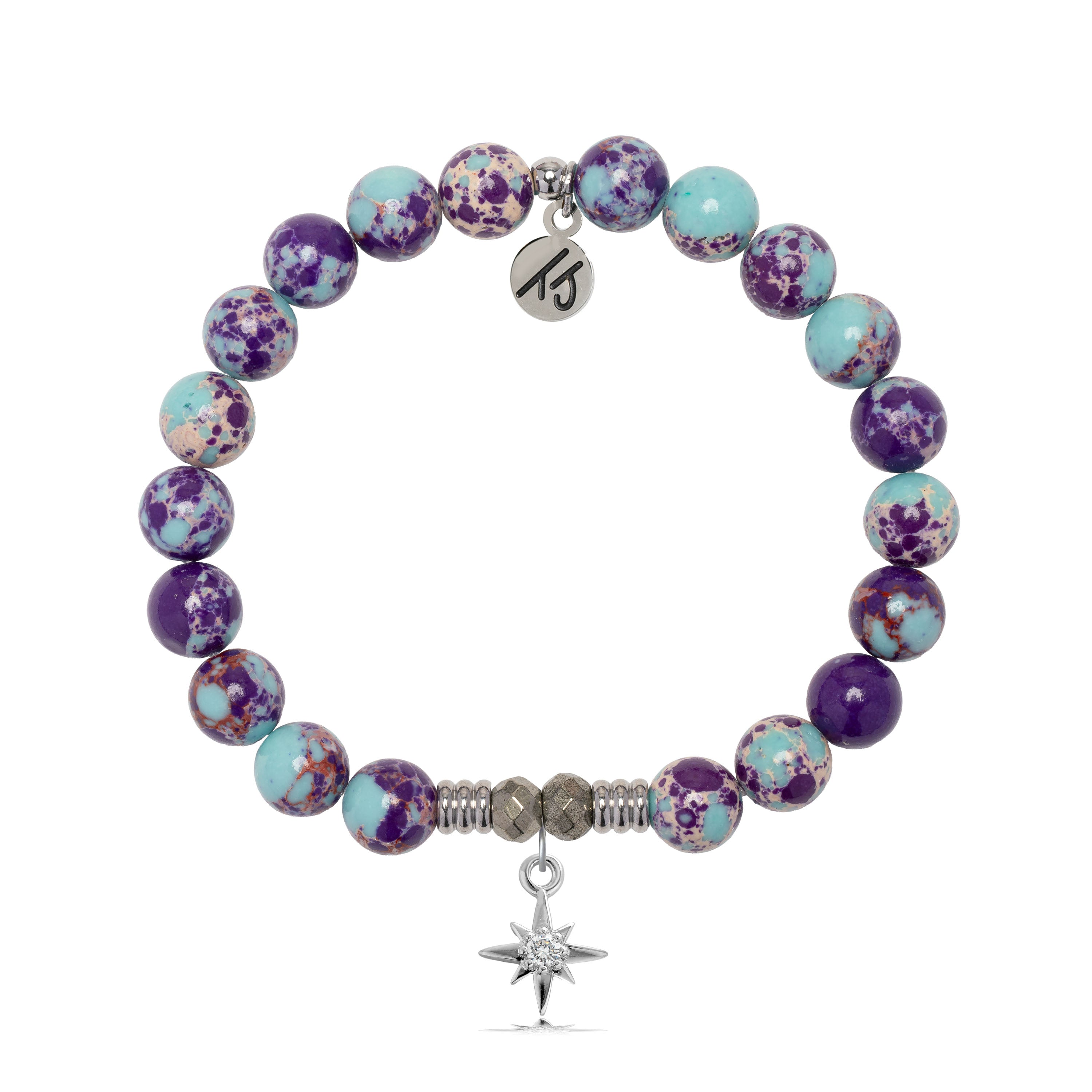 Purple Blue Jasper Gemstone Bracelet with Your Year Sterling Silver Charm