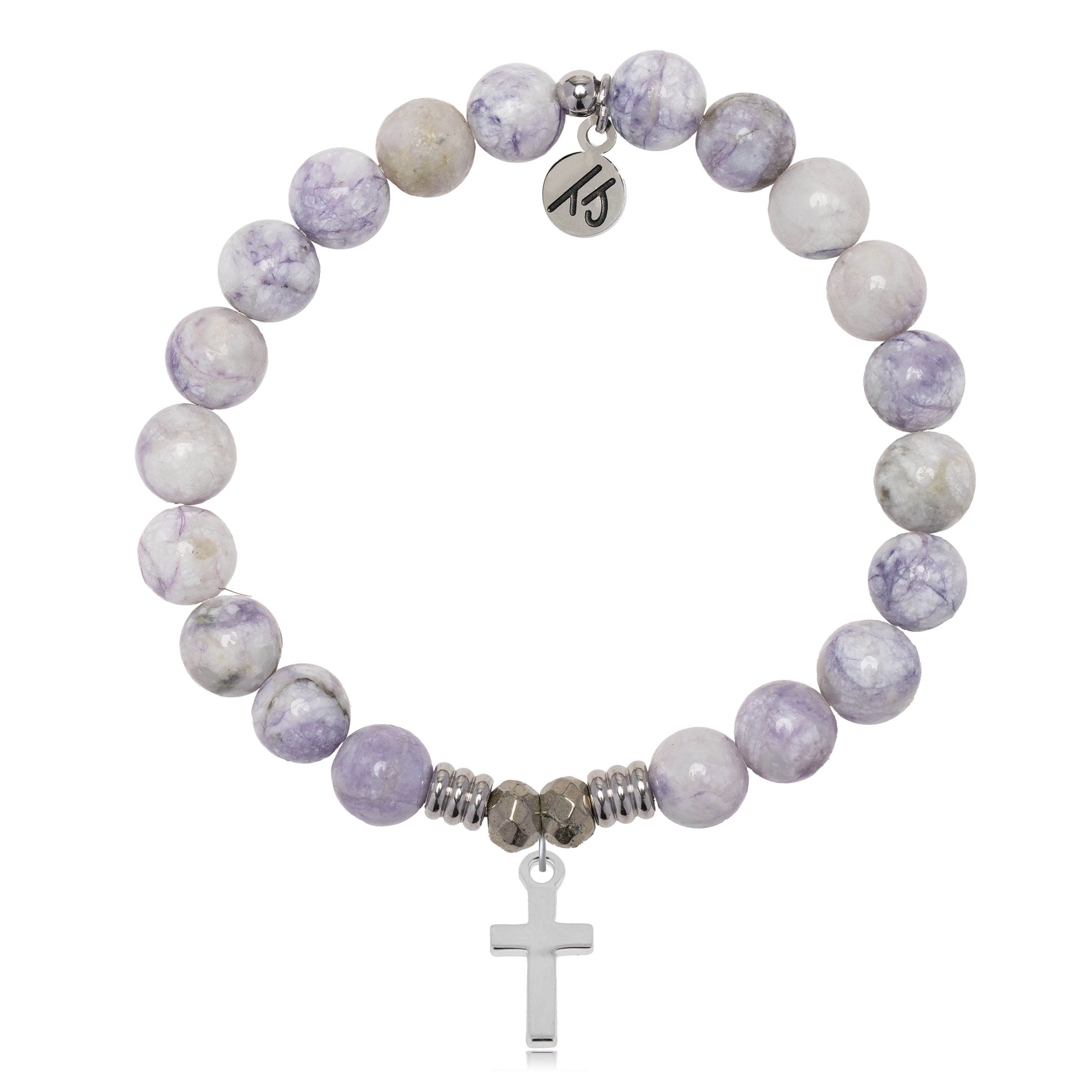 Purple Turquoise Gemstone Bracelet with Cross Sterling Silver Charm