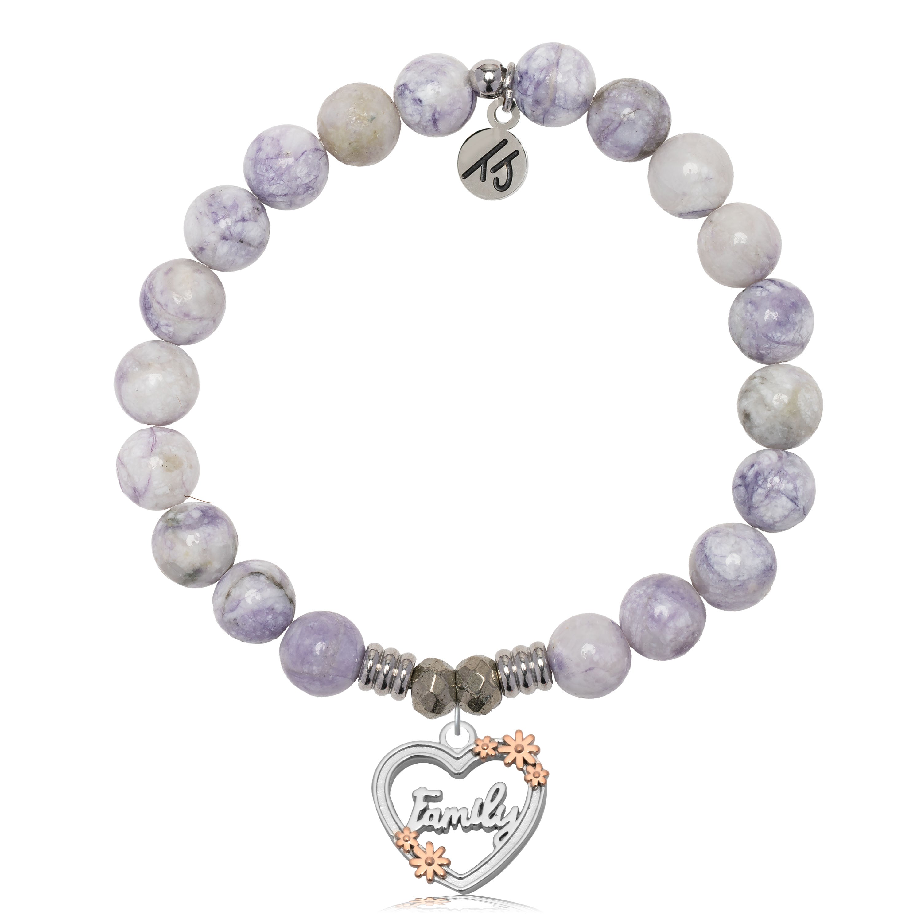 Purple Turquoise Gemstone Bracelet with Heart Family Sterling Silver Charm