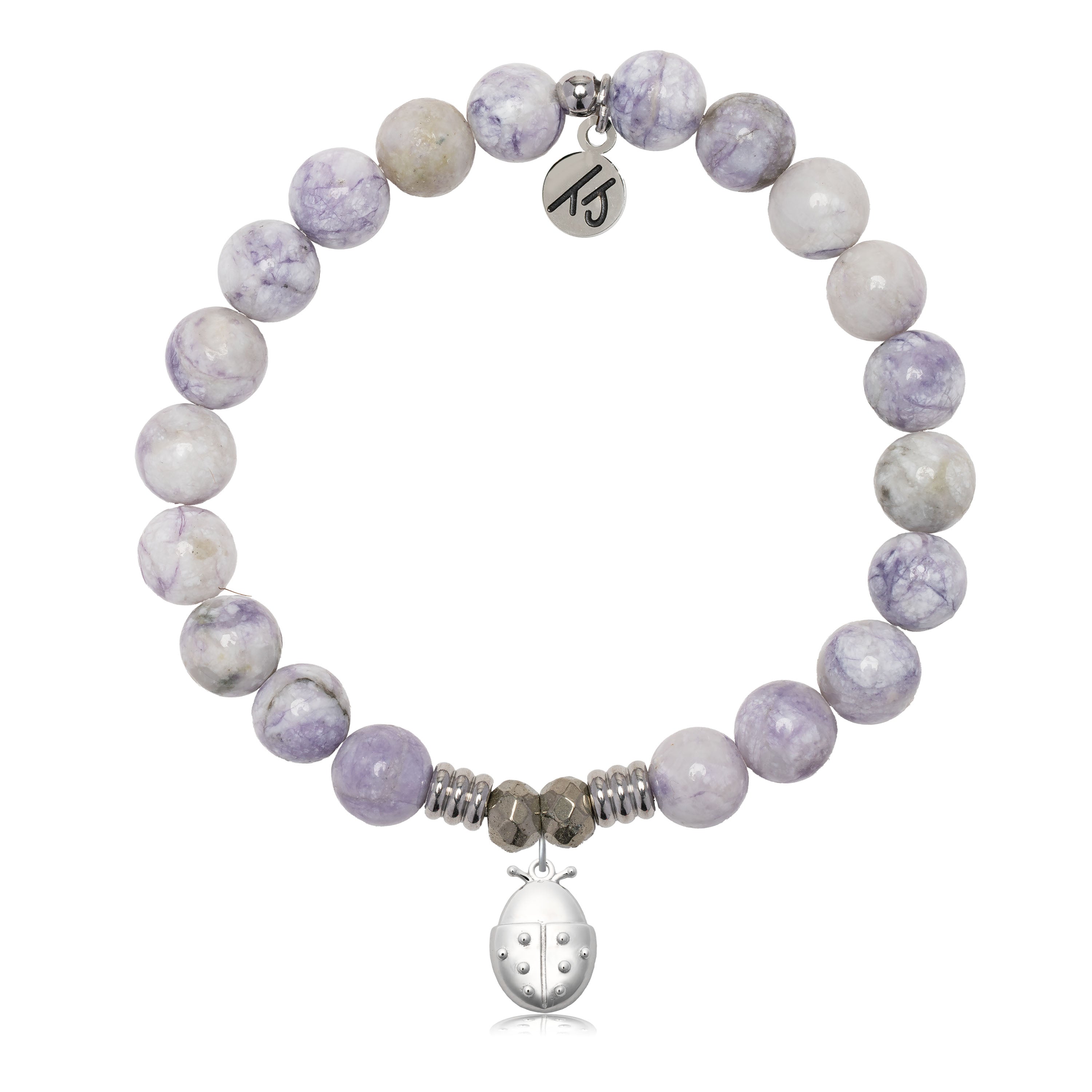 Purple Turquoise Gemstone Bracelet with Ladybug Sterling Silver Charm