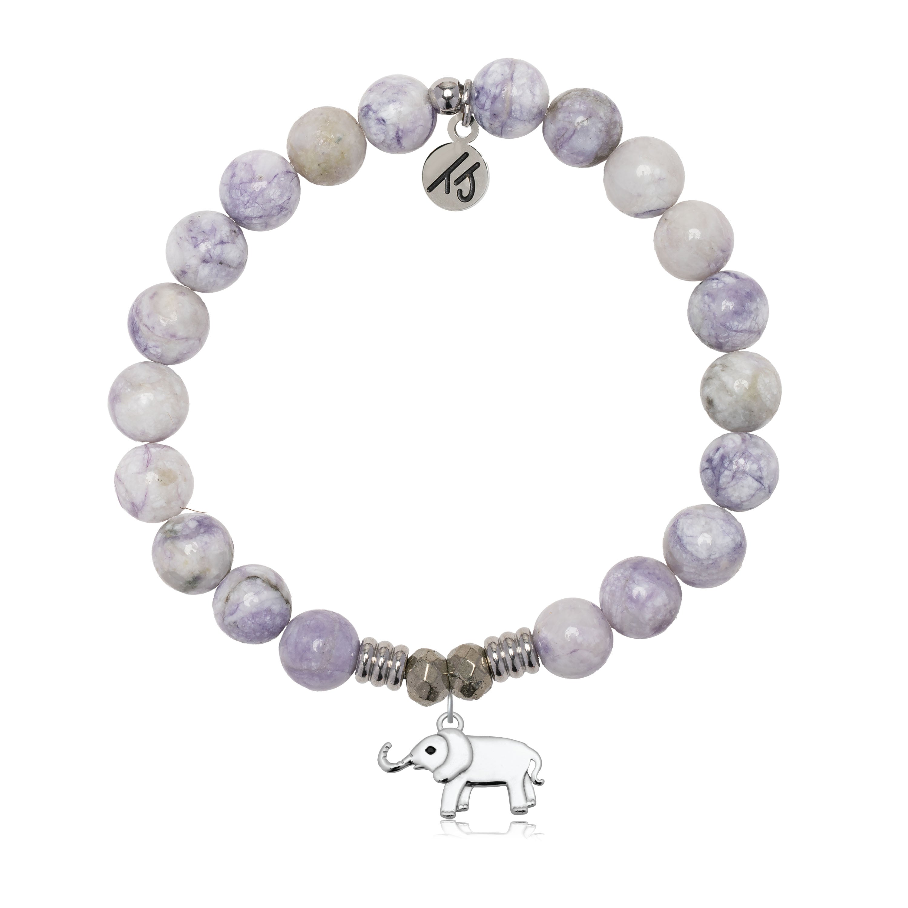 Purple Turquoise Gemstone Bracelet with Lucky Elephant Cutout Sterling Silver Charm