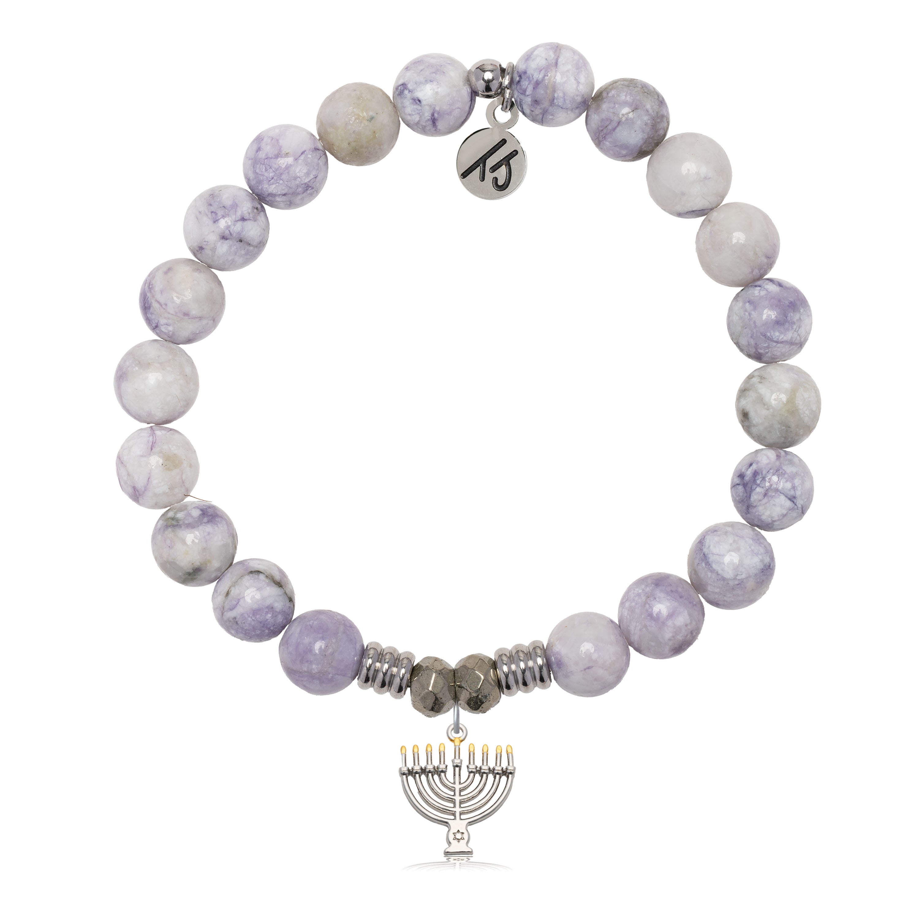 Purple Turquoise Gemstone Bracelet with Menorah Sterling Silver Charm