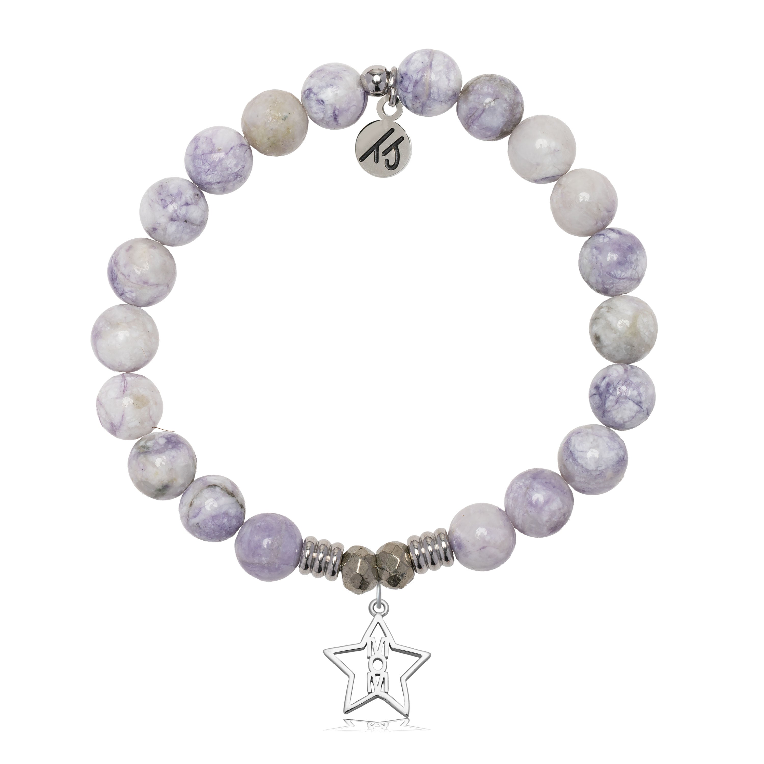 Purple Turquoise Gemstone Bracelet with Mom Star Sterling Silver Charm