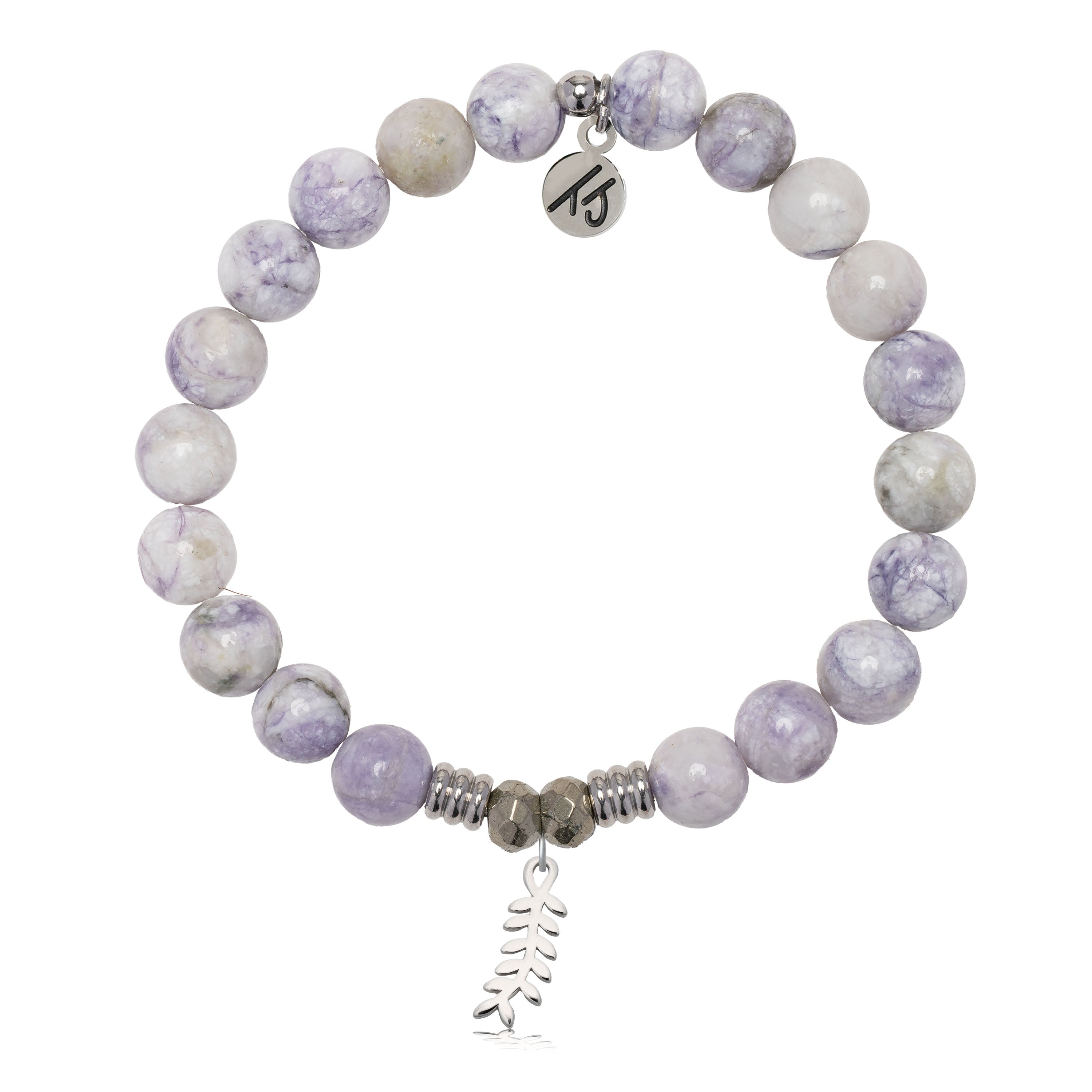 Purple Turquoise Gemstone Bracelet with Olive Branch Sterling Silver Charm