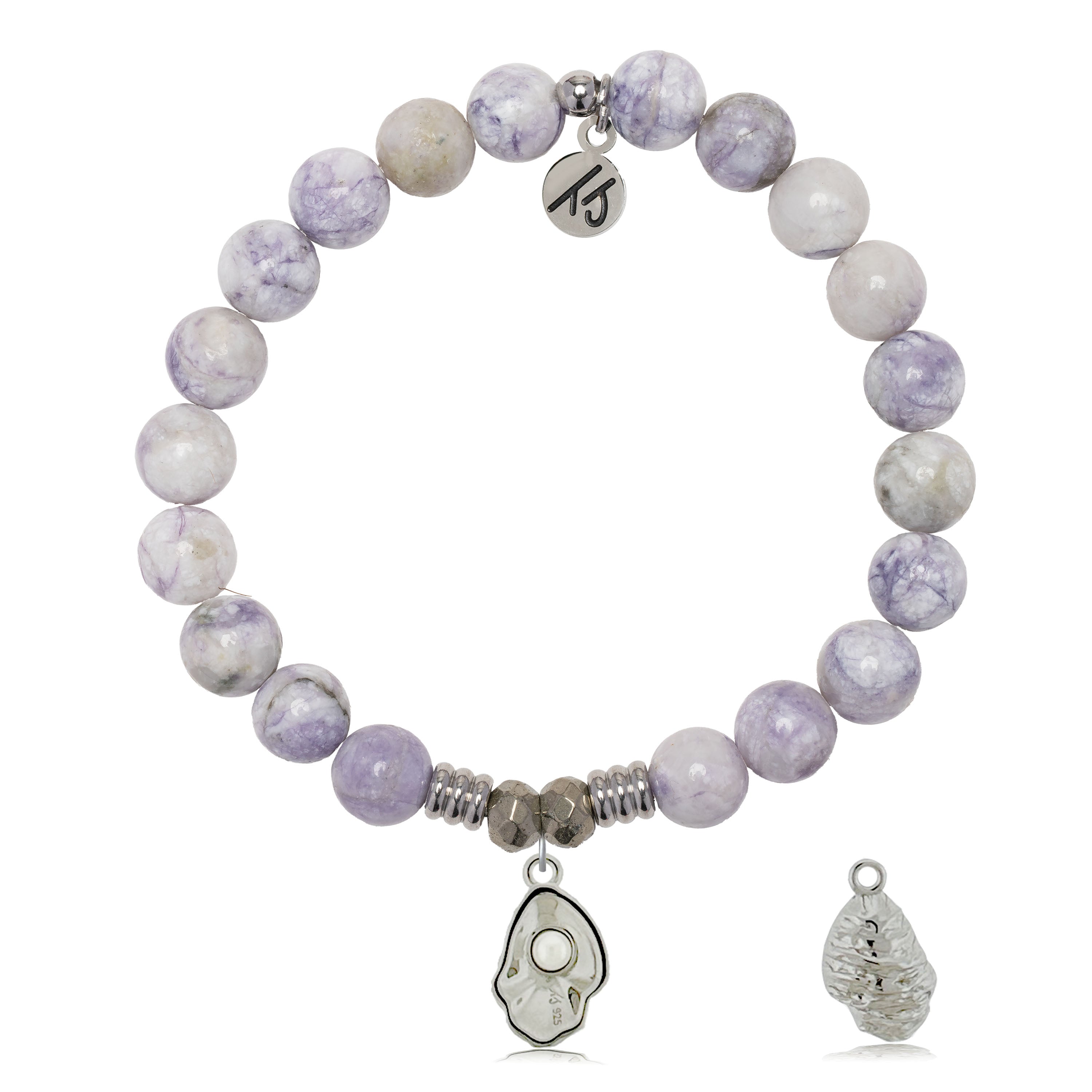 Purple Turquoise Gemstone Bracelet with Oyster Sterling Silver Charm