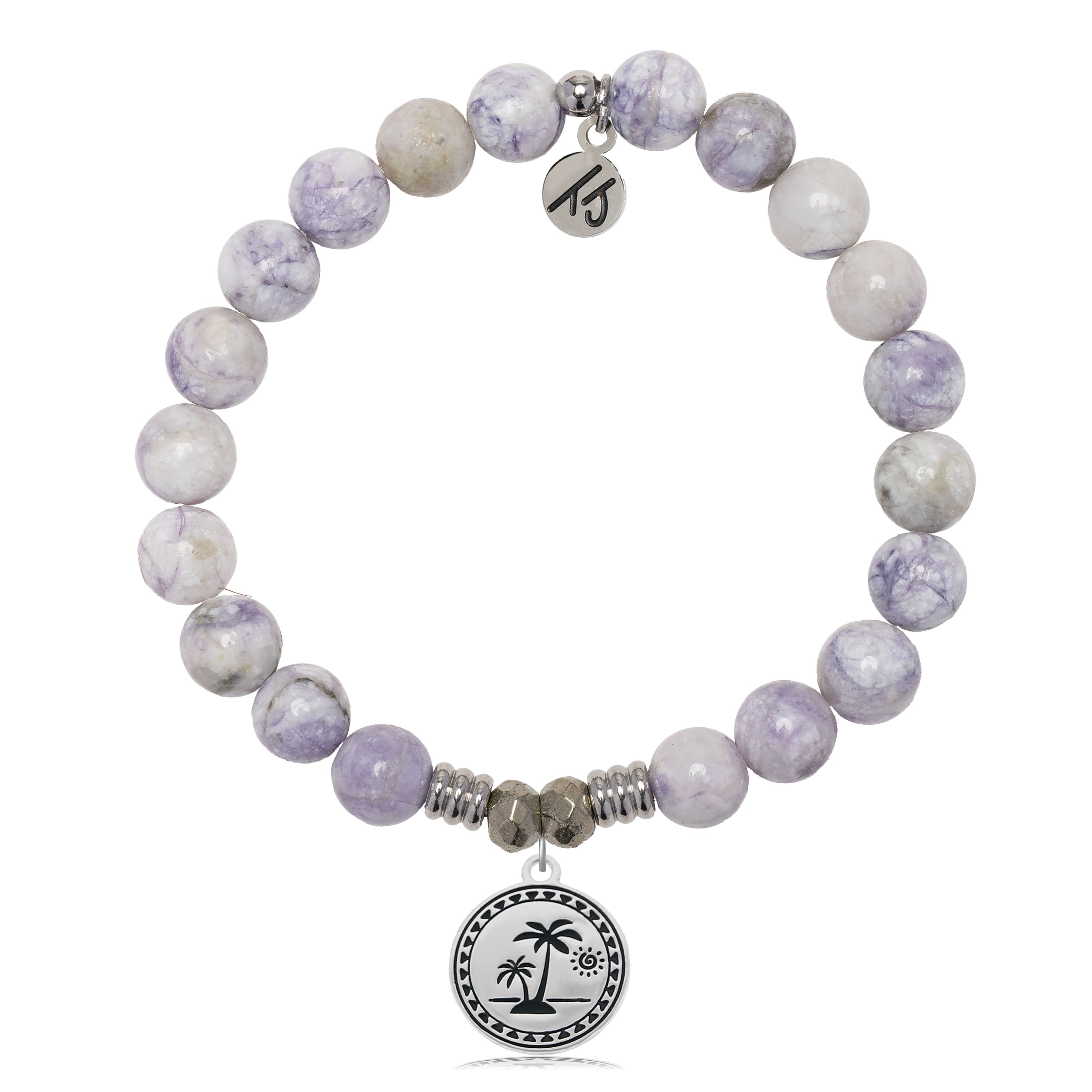 Purple Turquoise Gemstone Bracelet with Palm Tree Sterling Silver Charm
