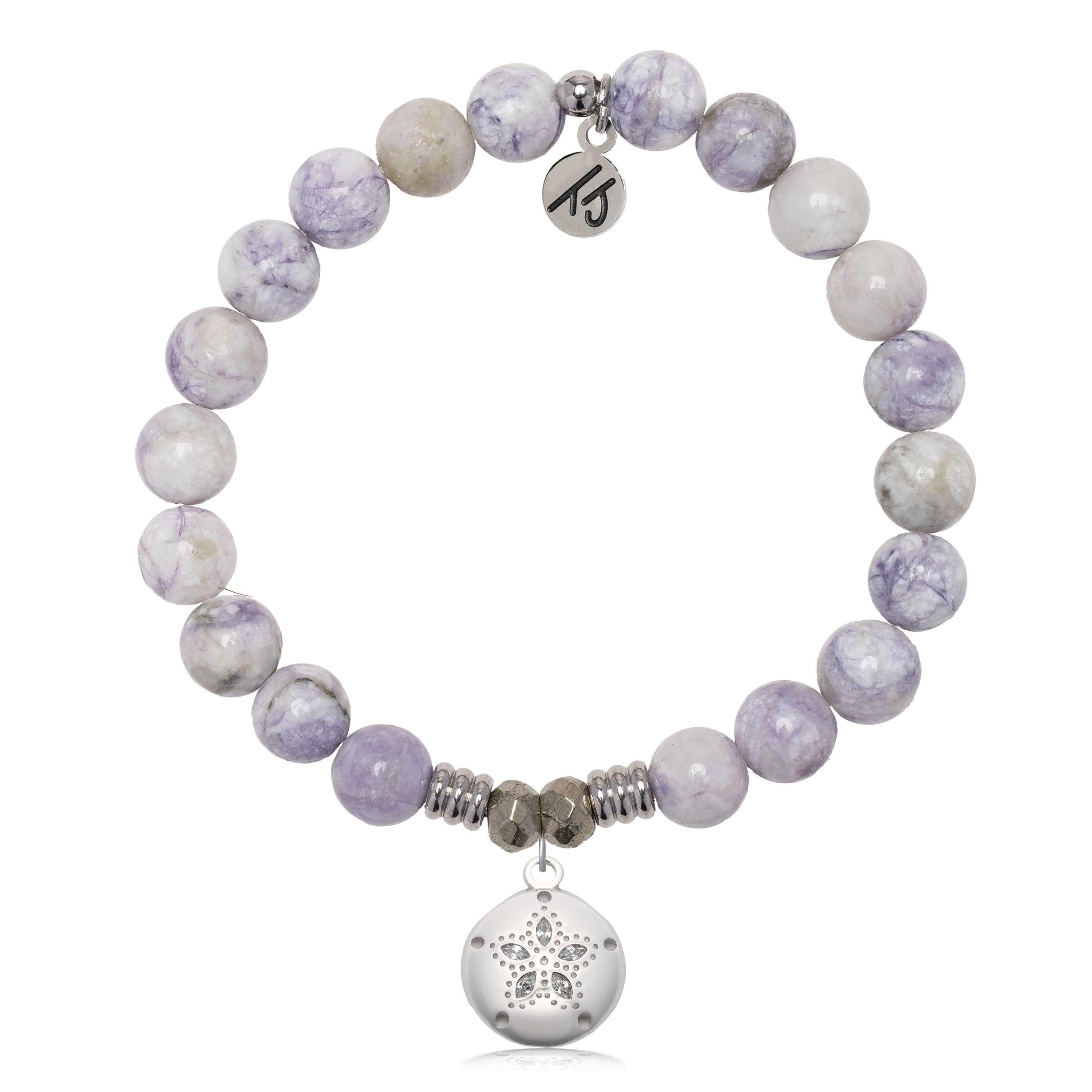 Purple Turquoise Gemstone Bracelet with Sand Dollar CZ Sterling Silver Charm