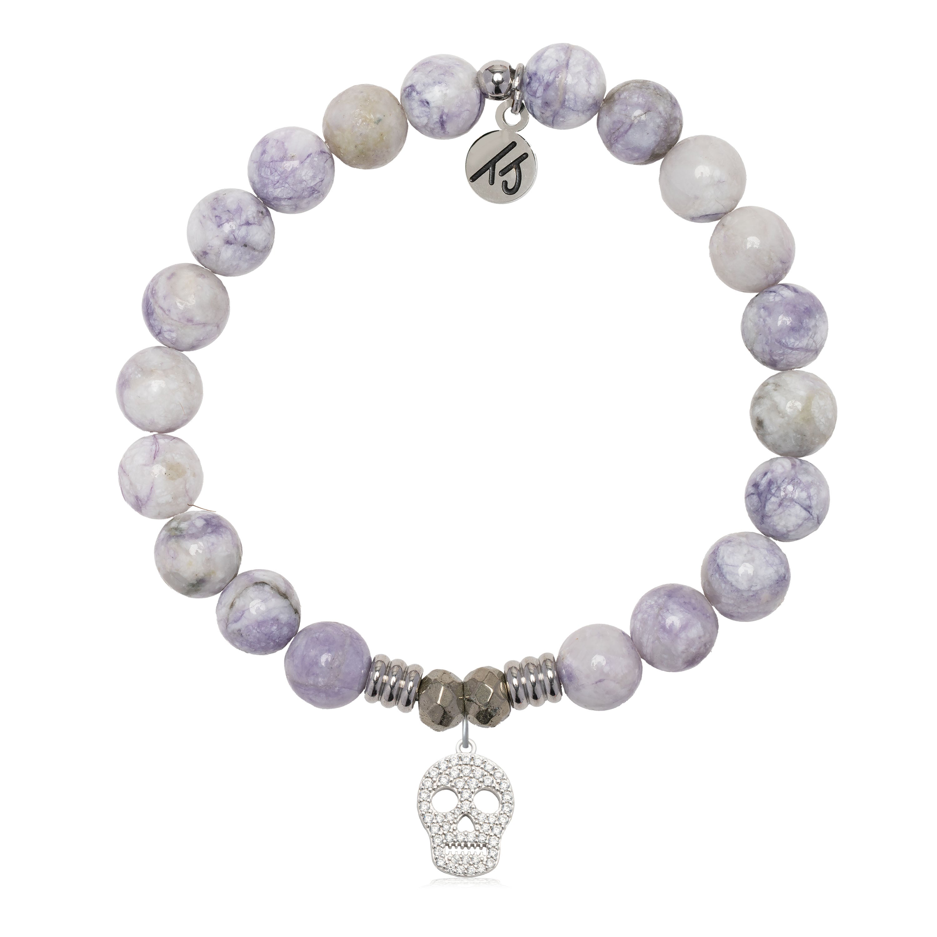 Purple Turquoise Gemstone Bracelet with Skull CZ Sterling Silver Charm