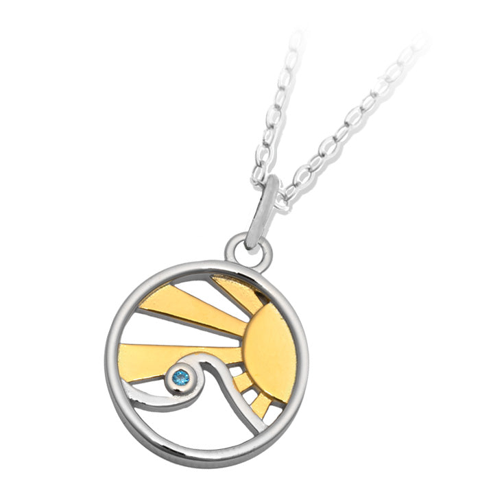 Rising Sun CZ Sterling Silver Charm Necklace