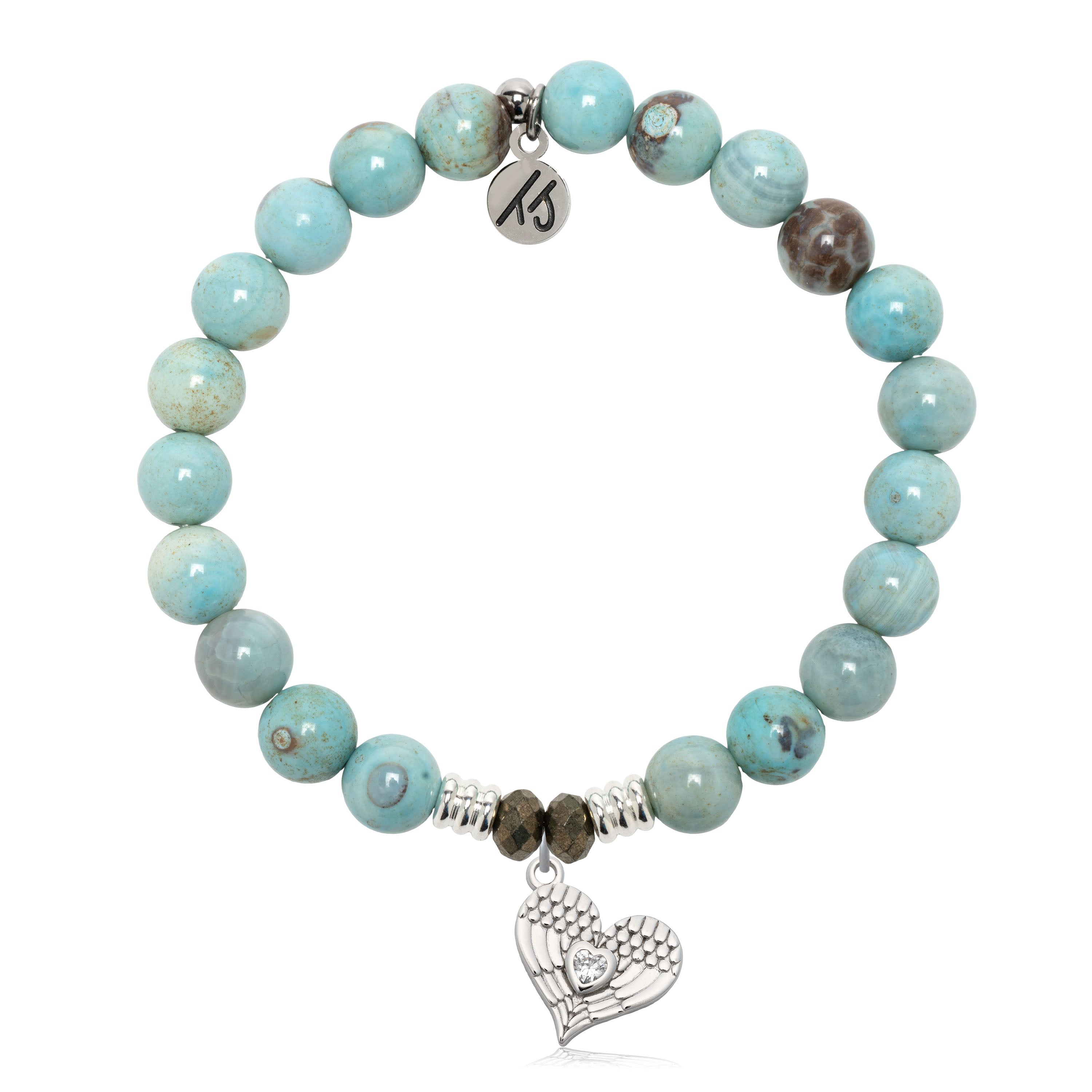 Robins Egg Agate Gemstone Bracelet with Angel Love Sterling Silver Charm