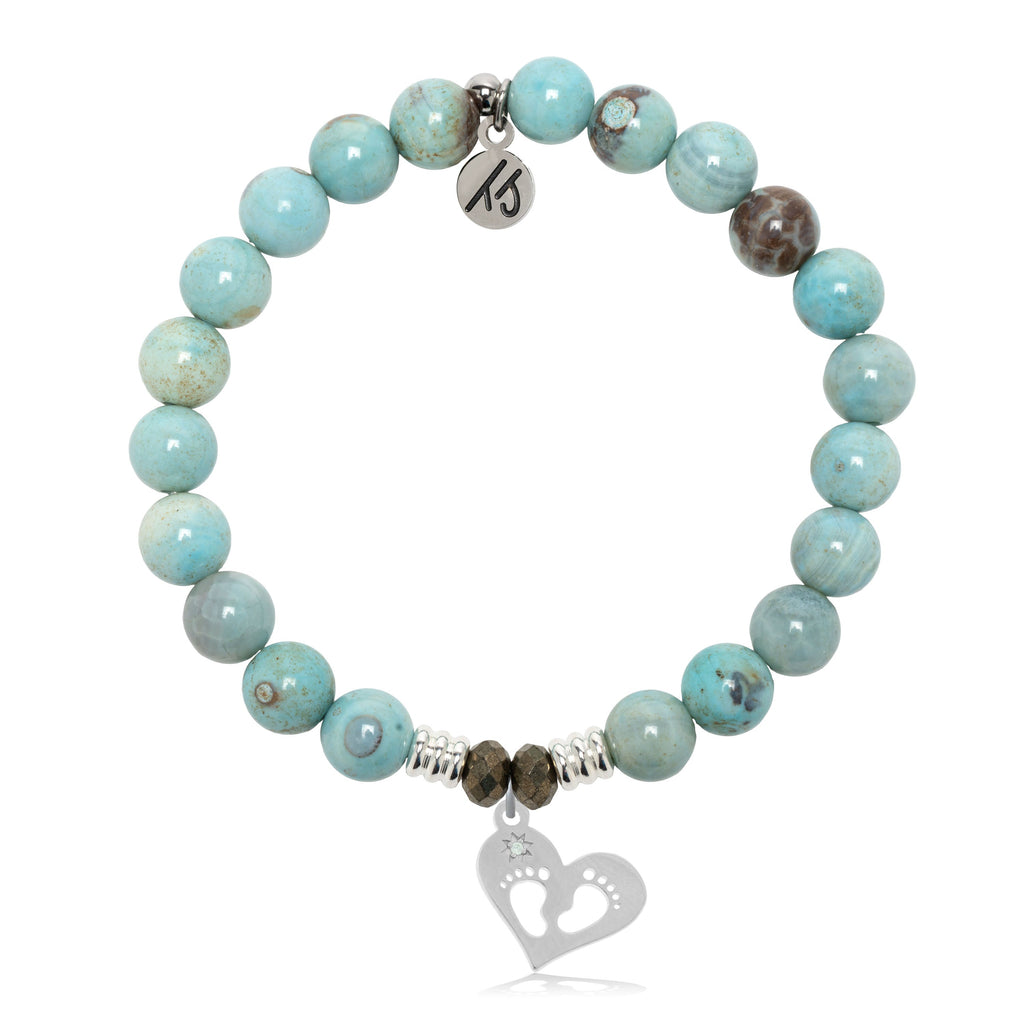 Robins Egg Agate Gemstone Bracelet with Baby Feet Sterling Silver Charm