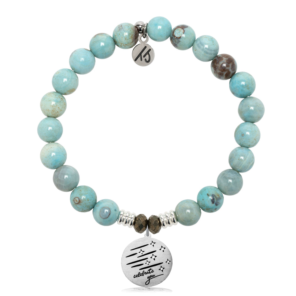 Robins Egg Agate Gemstone Bracelet with Birthday Wishes Sterling Silver Charm