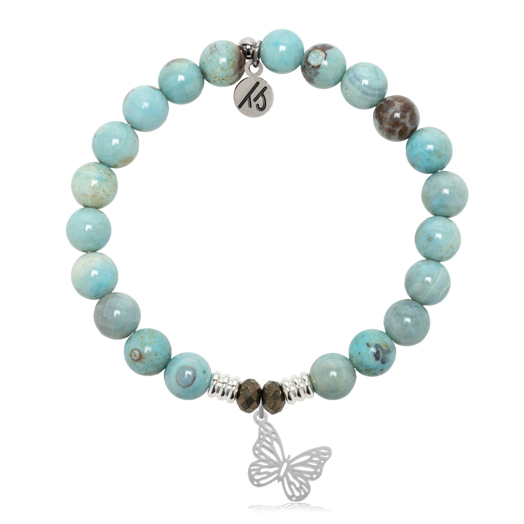 Robins Egg Agate Gemstone Bracelet with Butterfly Sterling Silver Charm