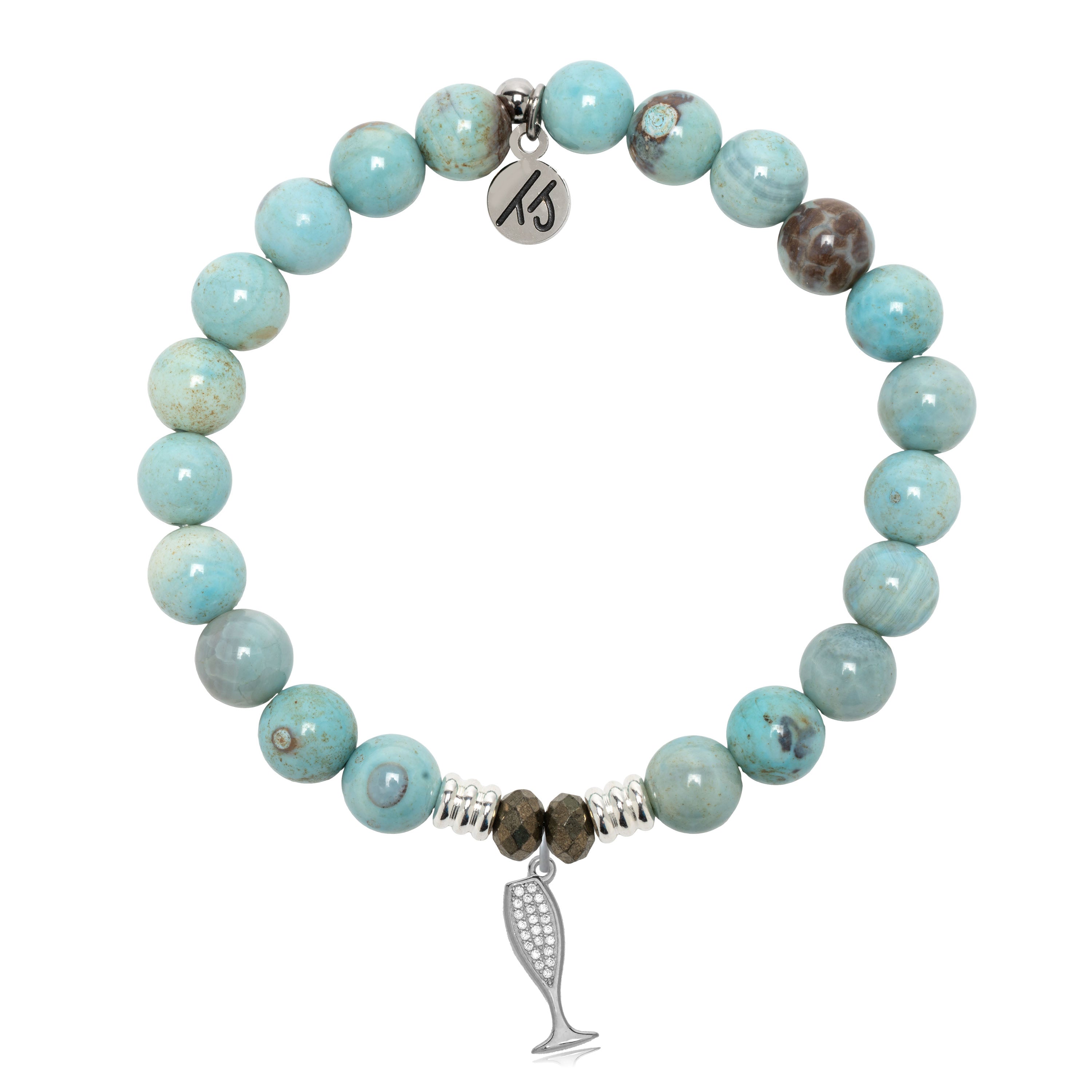 Robins Egg Agate Gemstone Bracelet with Cheers Sterling Silver Charm