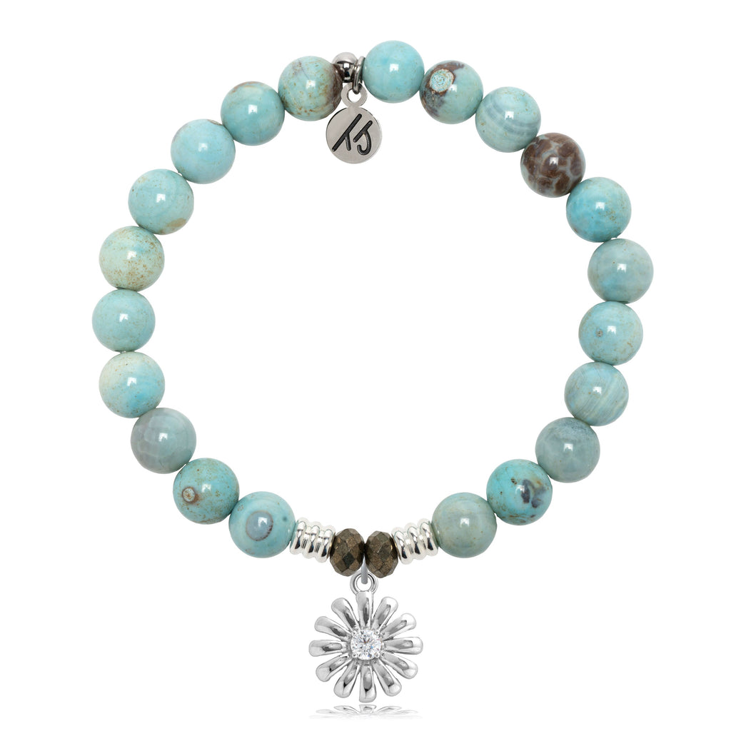 Robins Egg Agate Gemstone Bracelet with Daisy Sterling Silver Charm