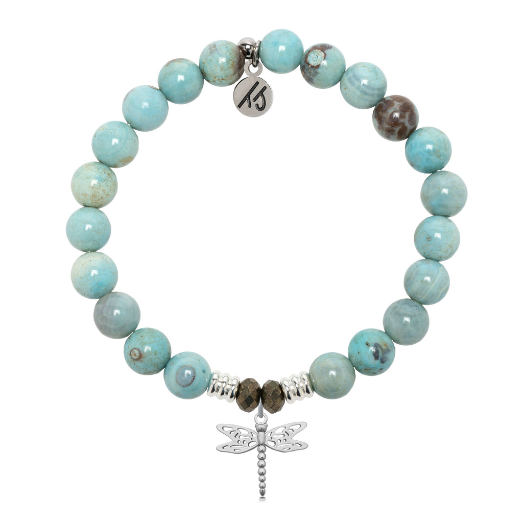 Robins Egg Agate Gemstone Bracelet with Dragonfly Sterling Silver Charm