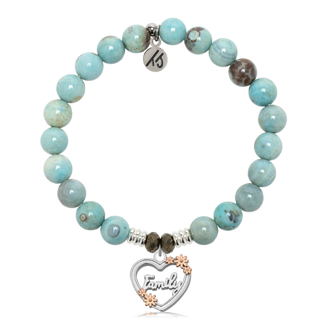 Robins Egg Agate Gemstone Bracelet with Heart Family Sterling Silver Charm