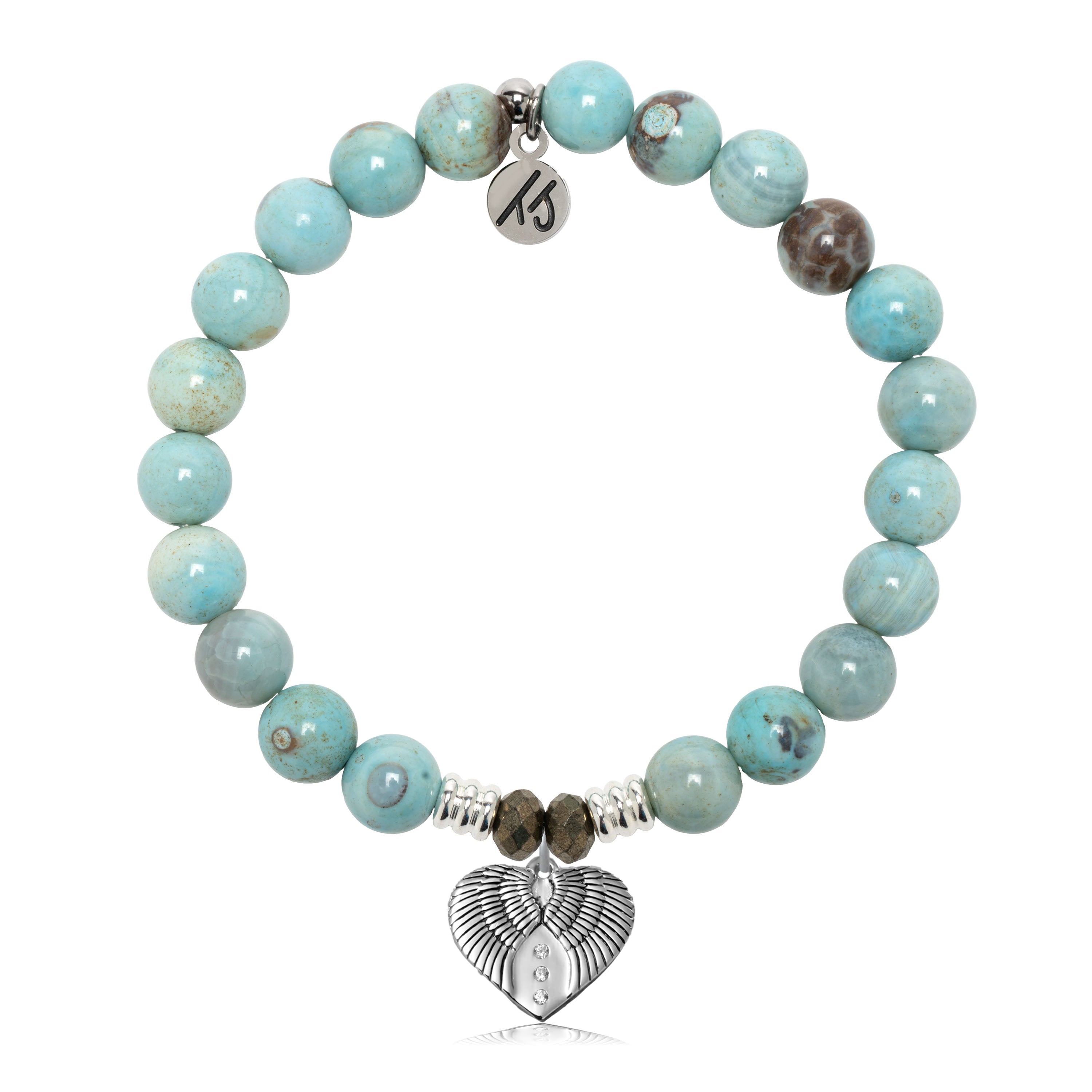 Robins Egg Agate Gemstone Bracelet with Heart of Angels Sterling Silver Charm