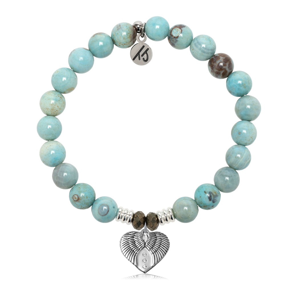 Robins Egg Agate Gemstone Bracelet with Heart of Angels Sterling Silver Charm