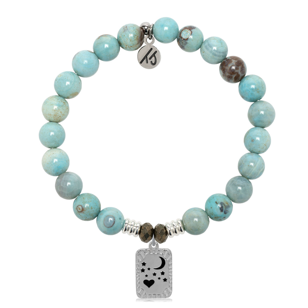 Robins Egg Agate Gemstone Bracelet with Moon and Back Sterling Silver Charm
