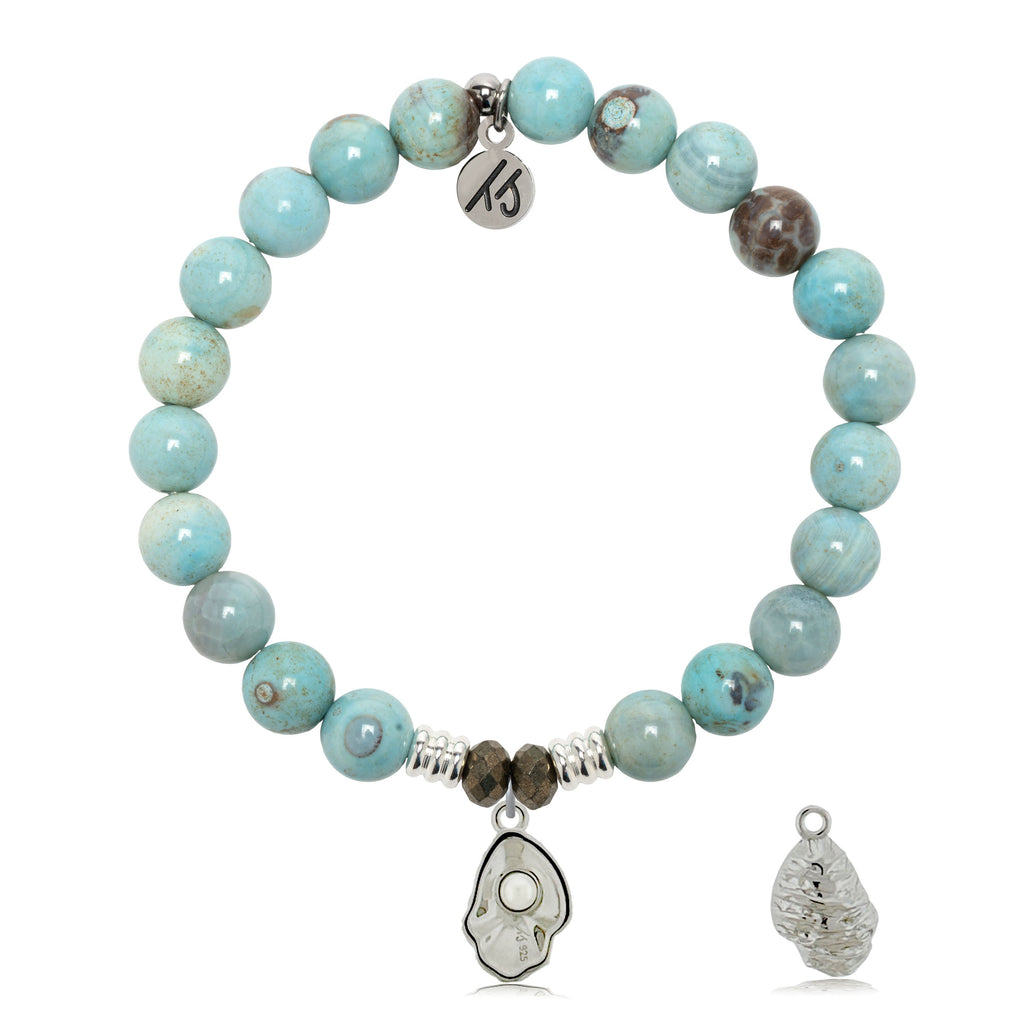 Robins Egg Agate Gemstone Bracelet with Oyster Sterling Silver Charm